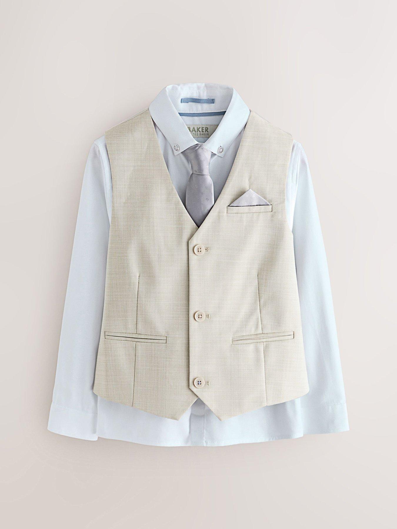 Image 6 of 7 of Ted Baker Boys Long Sleeved Waistcoat, Shirt and Tie Set - Beige