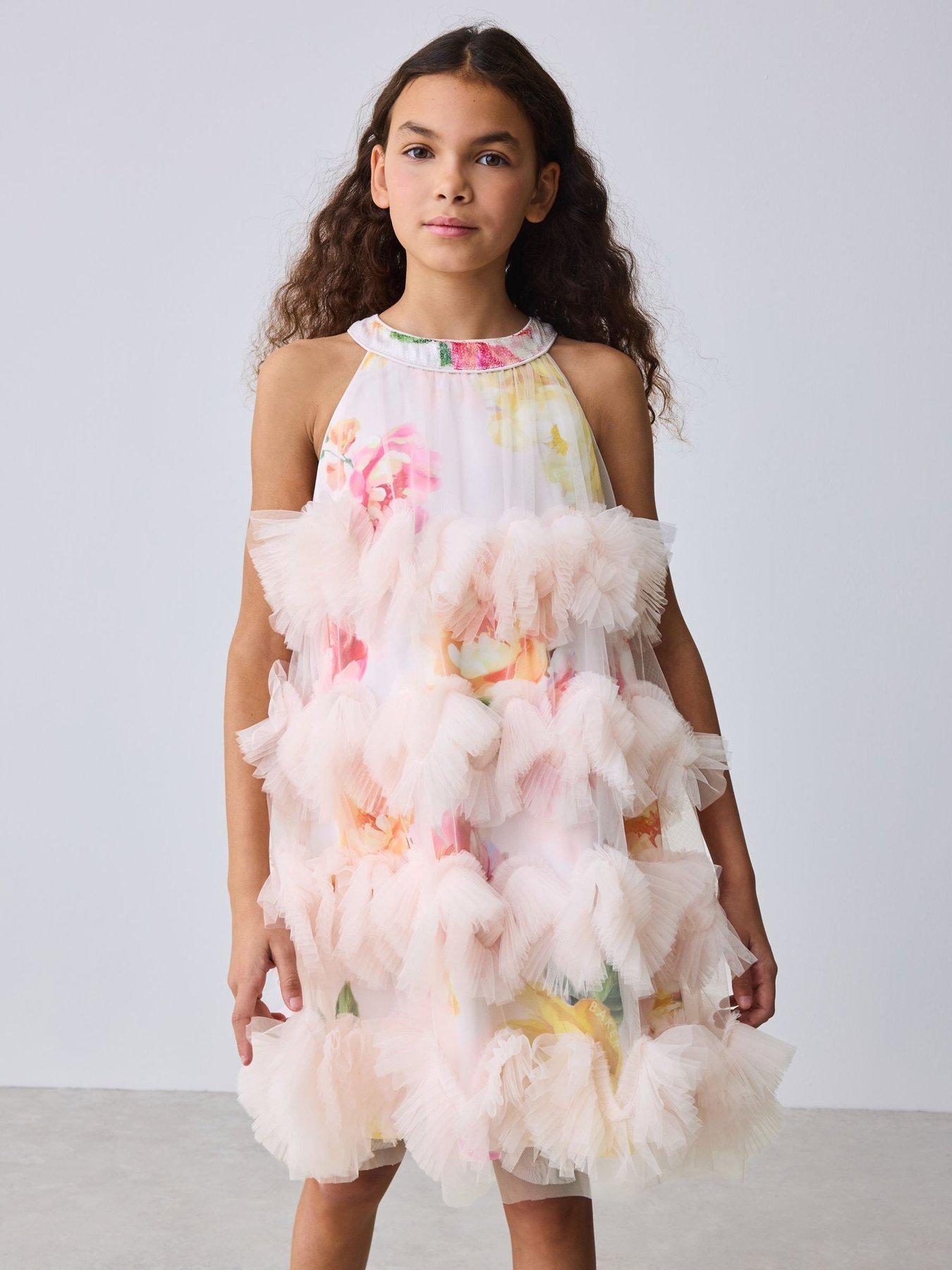 Ted Baker Older Girls Fluffy Halter Occasion Dress - Pink
