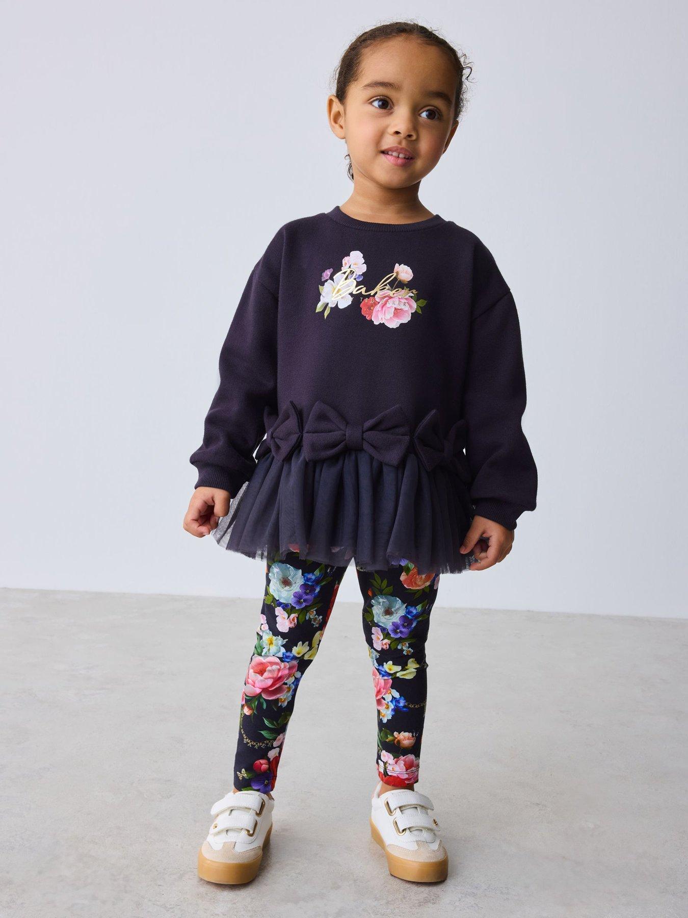 Ted Baker Girls Mesh Hem Bow Floral Set - Navy