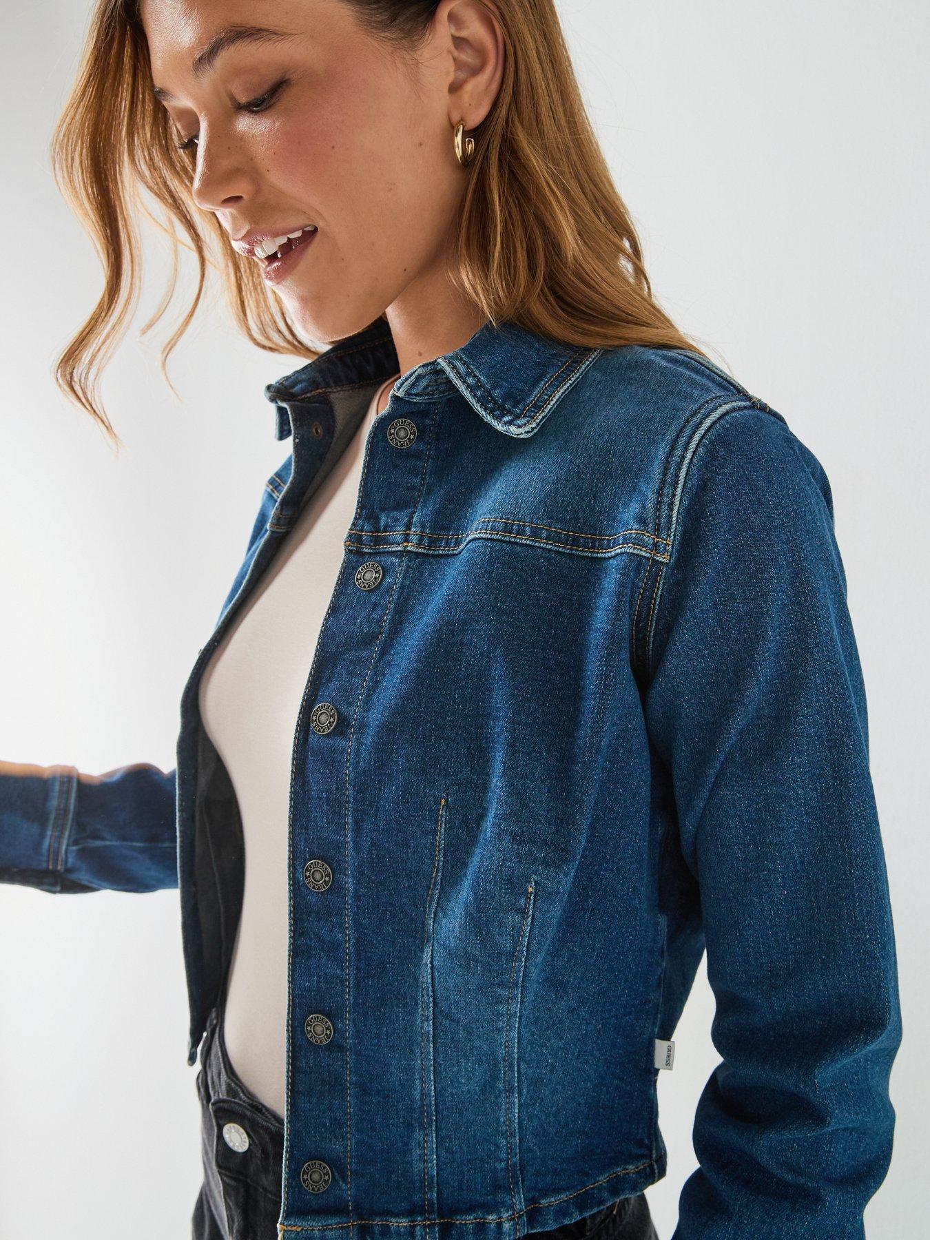 Image 4 of 6 of Guess Jeans Long Sleeve Fitted Cropped Shacket - Blue