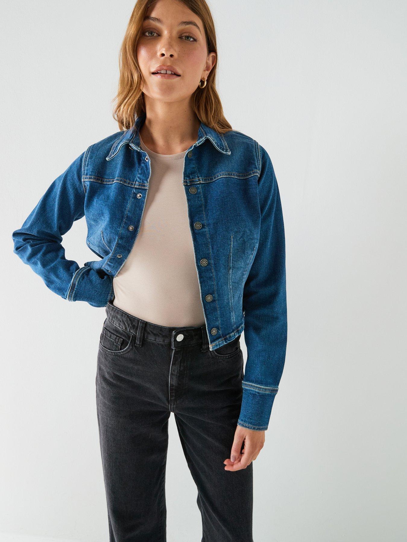 Image 5 of 6 of Guess Jeans Long Sleeve Fitted Cropped Shacket - Blue