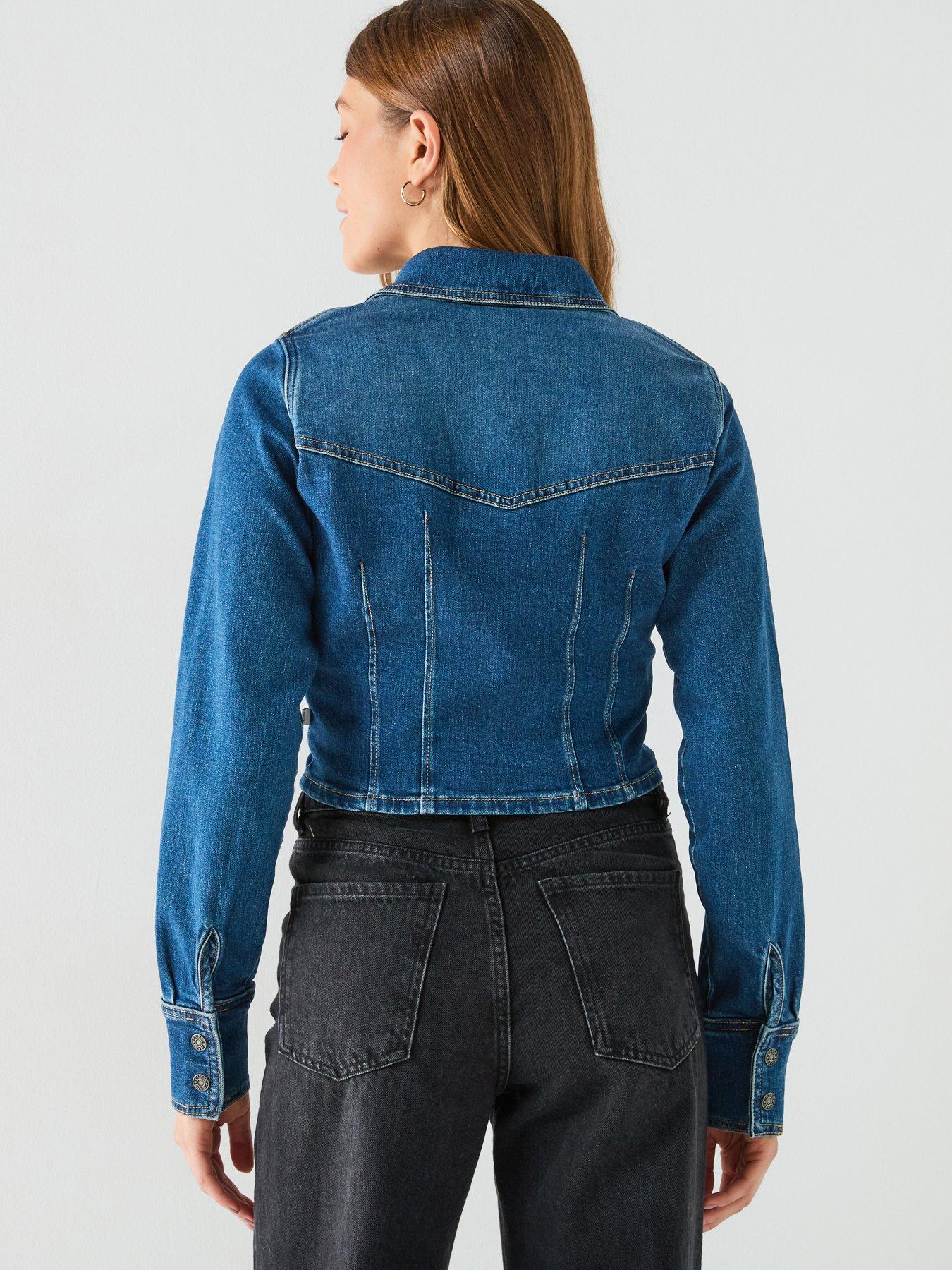 Image 6 of 6 of Guess Jeans Long Sleeve Fitted Cropped Shacket - Blue