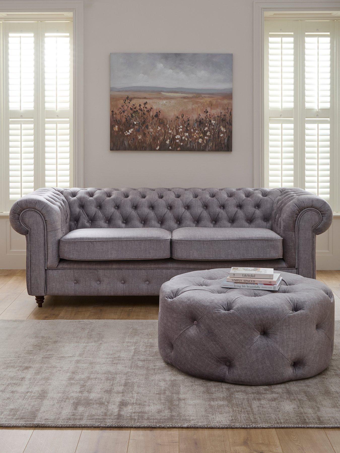 The Very Collection Laura 3 + Round Footstool - Grey