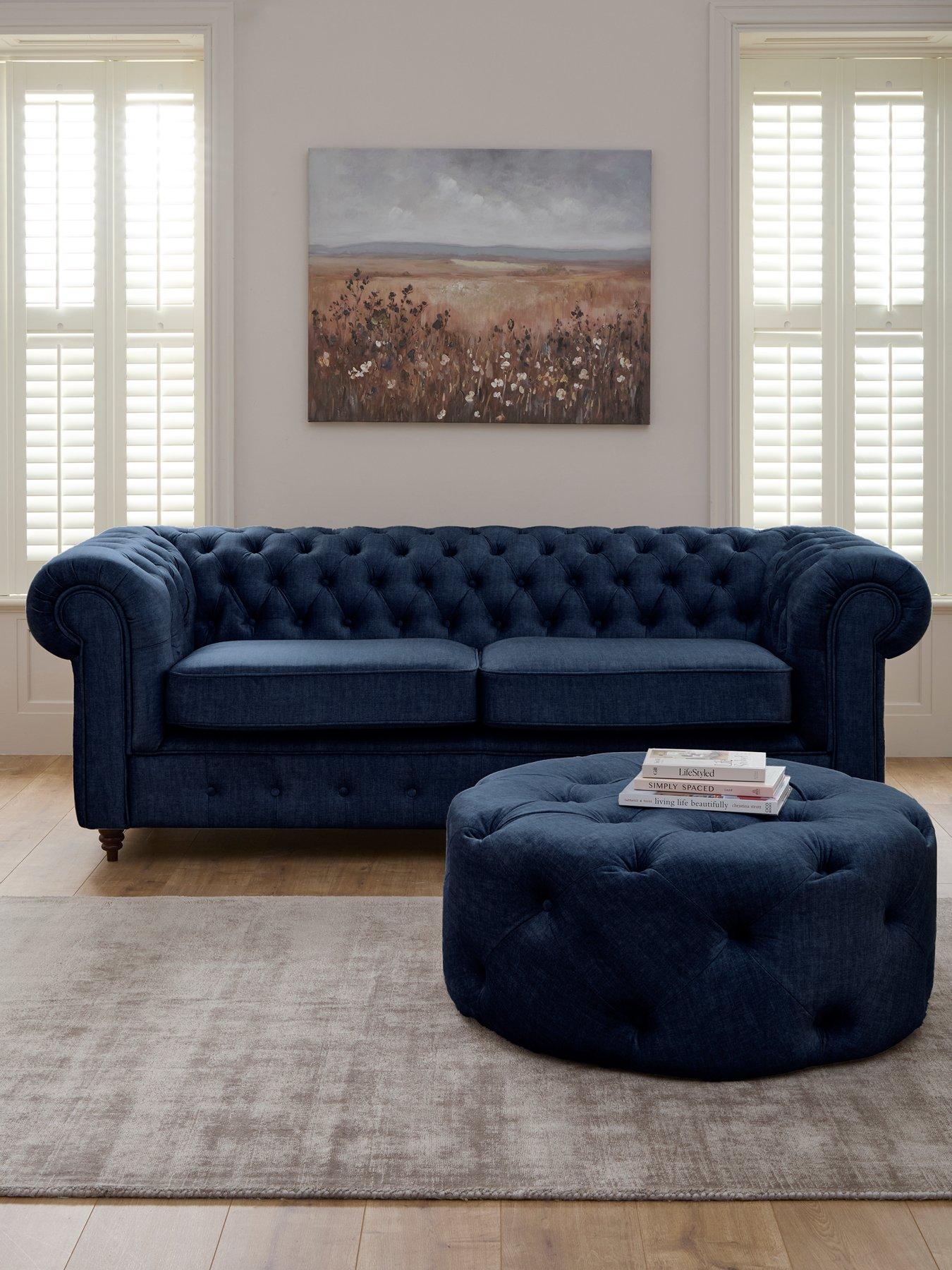 The Very Collection Laura 3 + Round Footstool - Navy