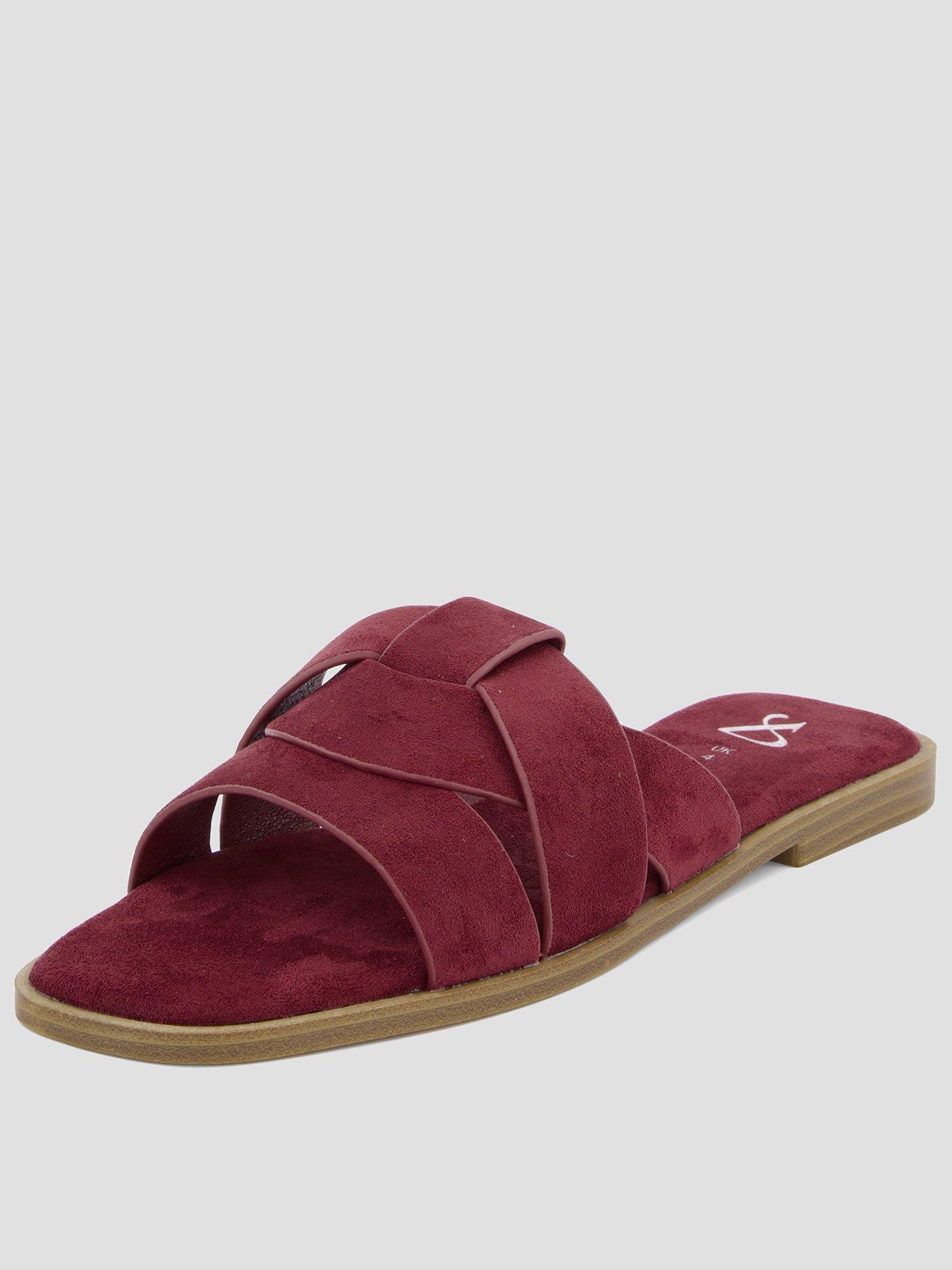 The Very Collection Flat Slider Sandal - Burgundy