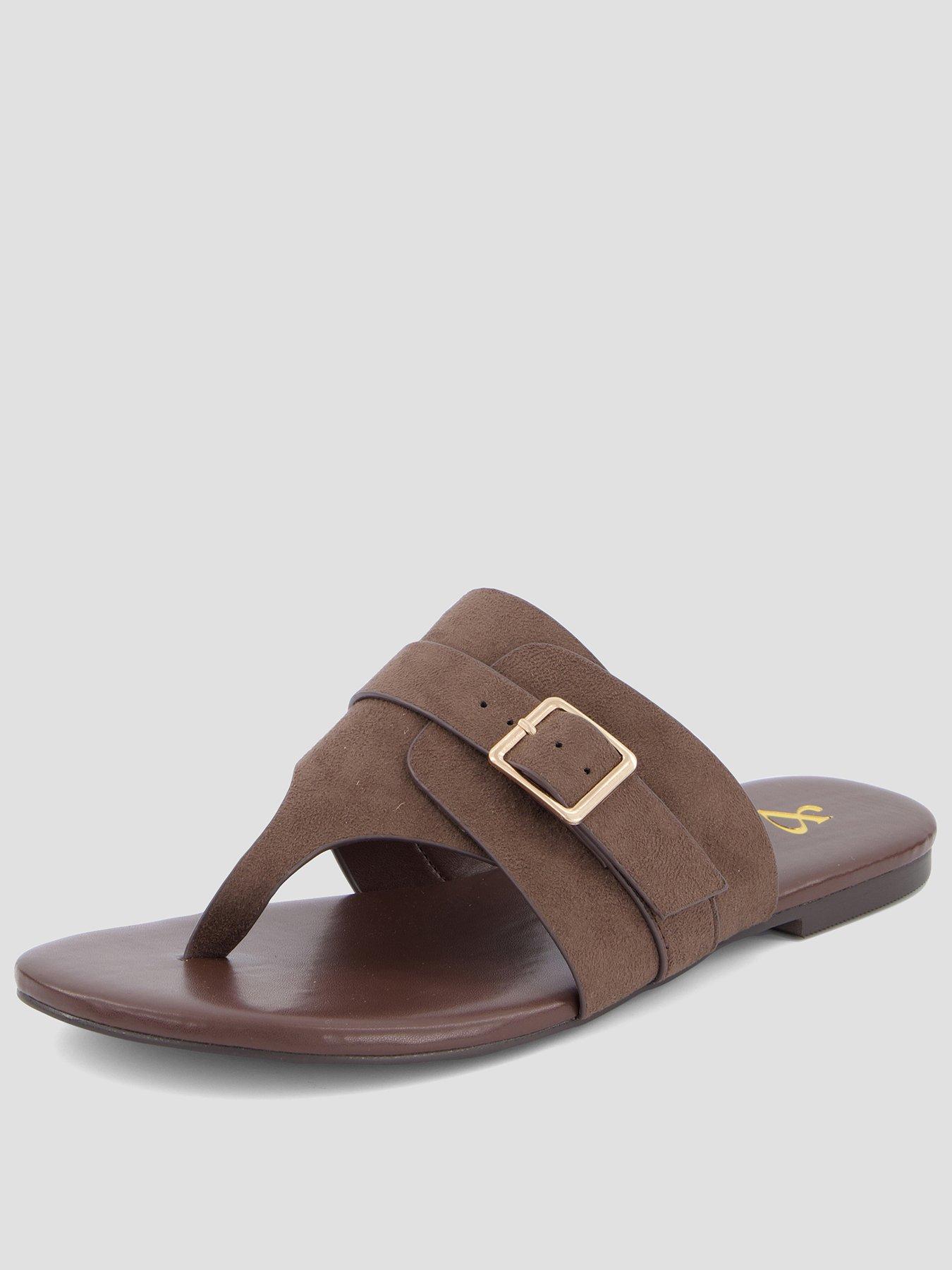 The Very Collection Wide Fit Toe Post Flat Sandal - Chocolate