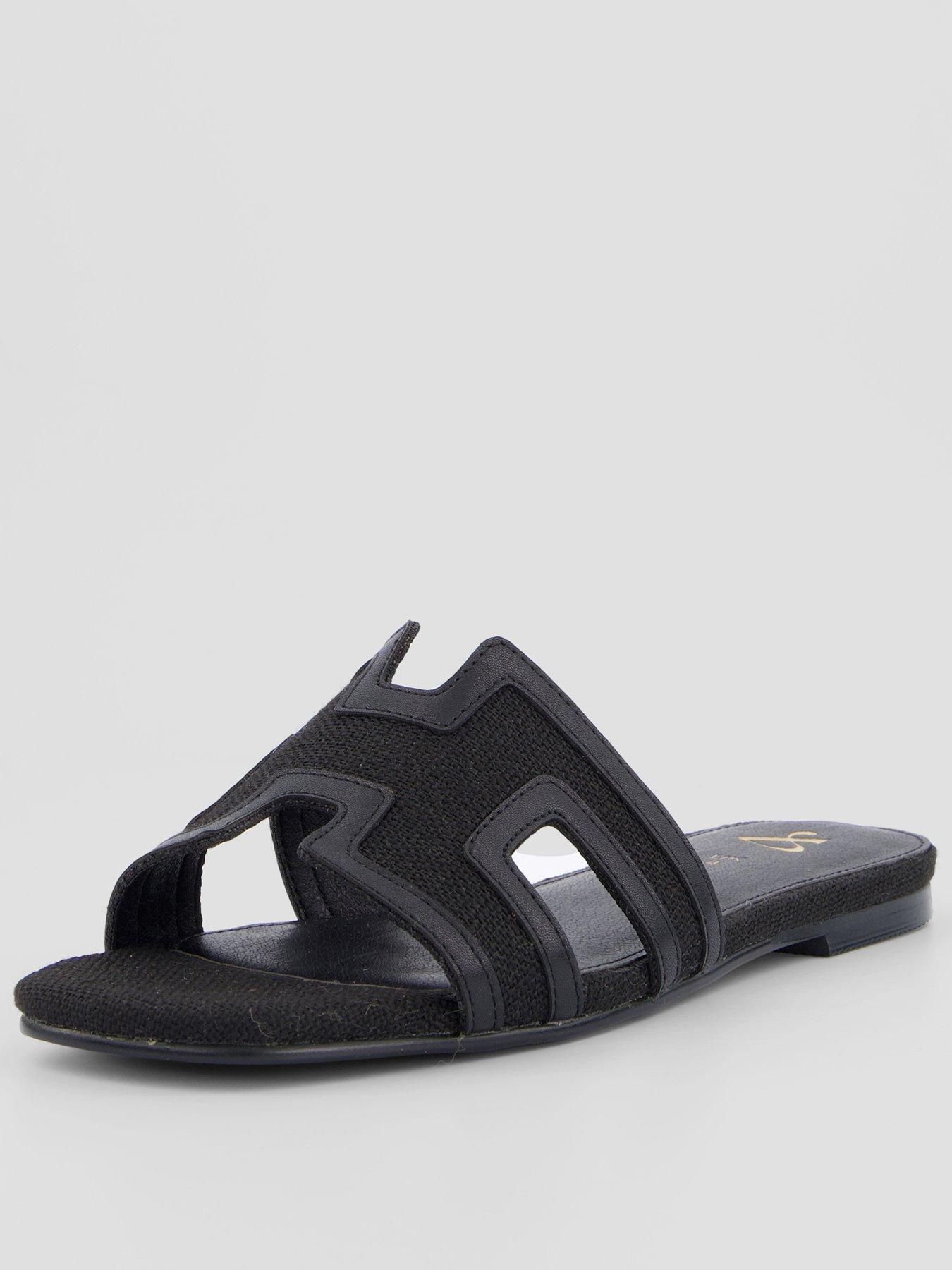 Image 1 of 7 of The Very Collection Extra Wide Fit Flat Slider Sandal - Black