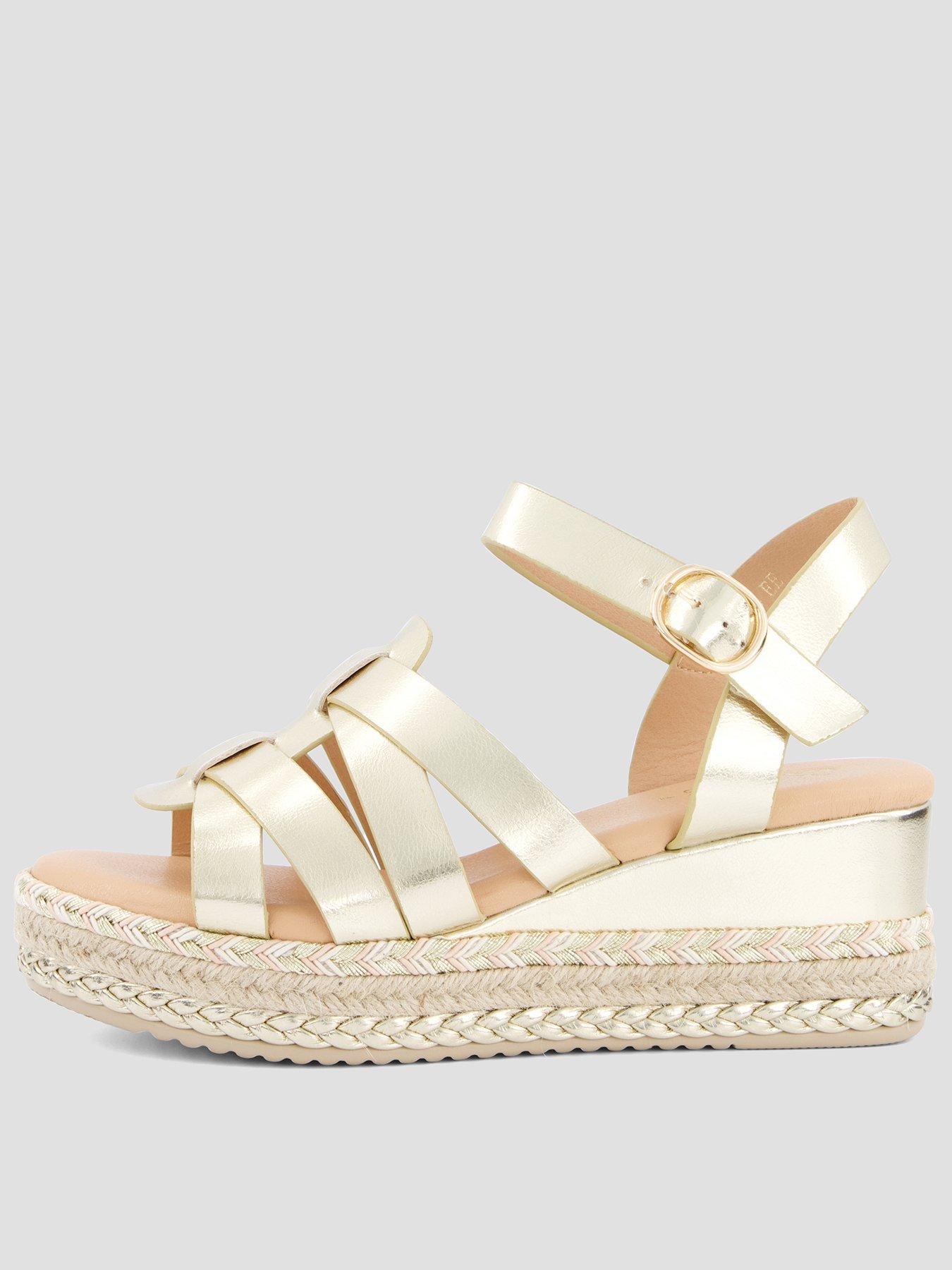 The Very Collection Wide Fit Low Wedge Sandal - Gold