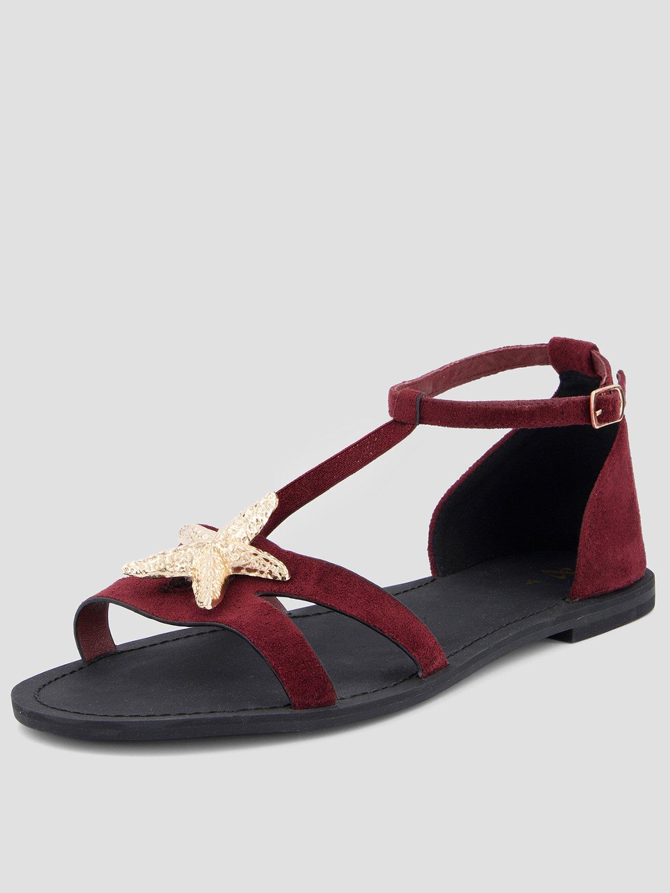 The Very Collection Starfish Flat Sandals - Burgundy