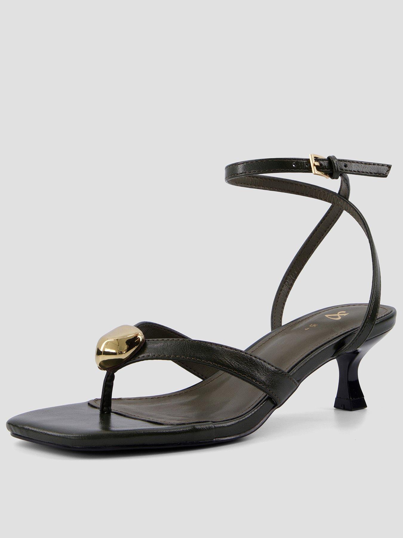 The Very Collection Toe Thong Strappy Heeled Sandal - Khaki