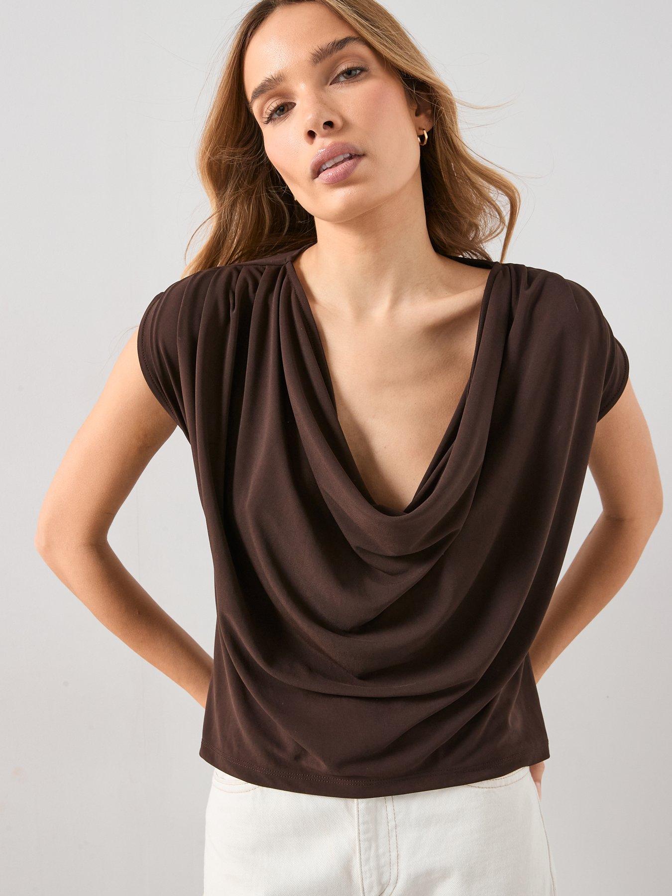  image of the-very-collection-cowl-neck-draped-top-brown