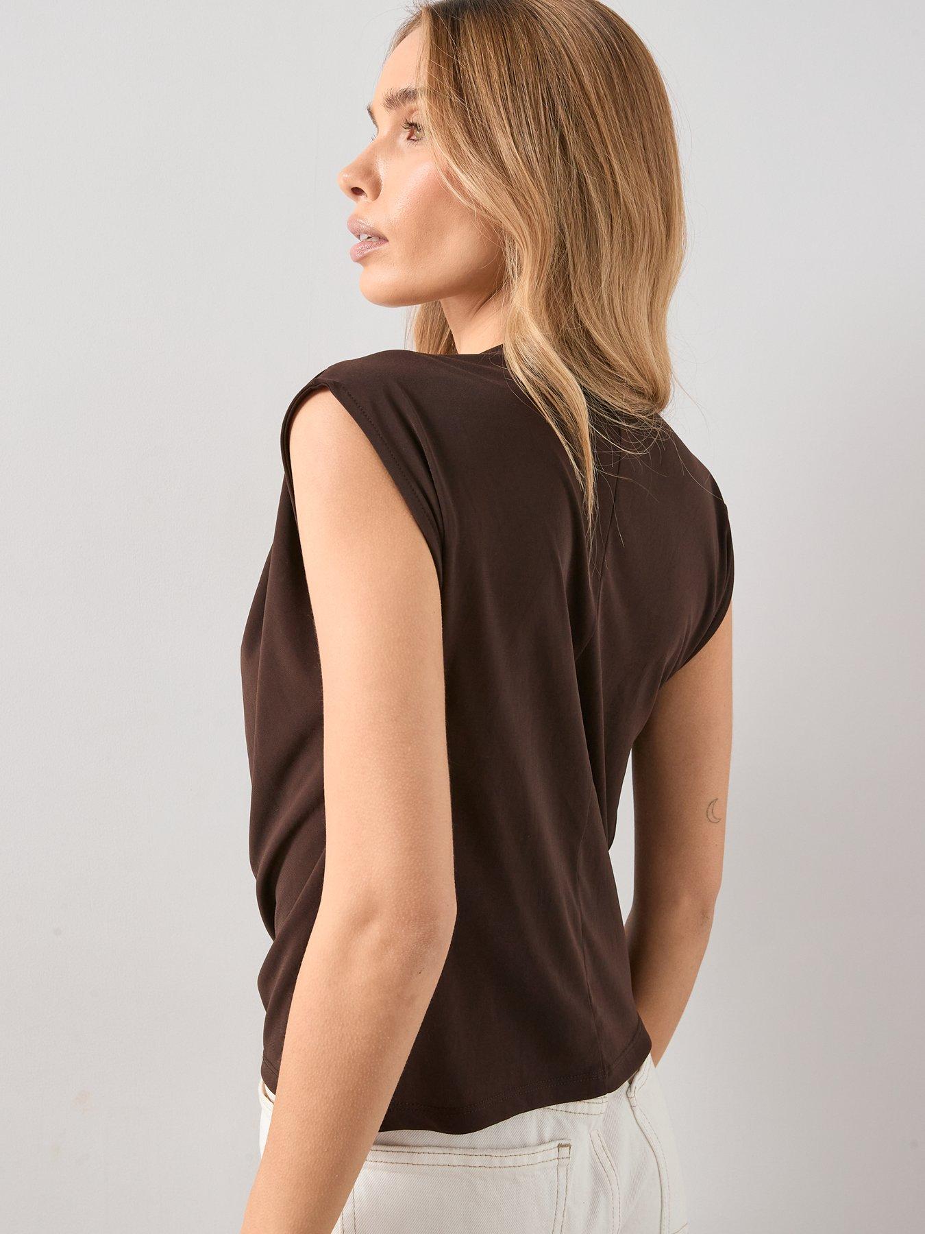 stillFront image of the-very-collection-cowl-neck-draped-top-brown
