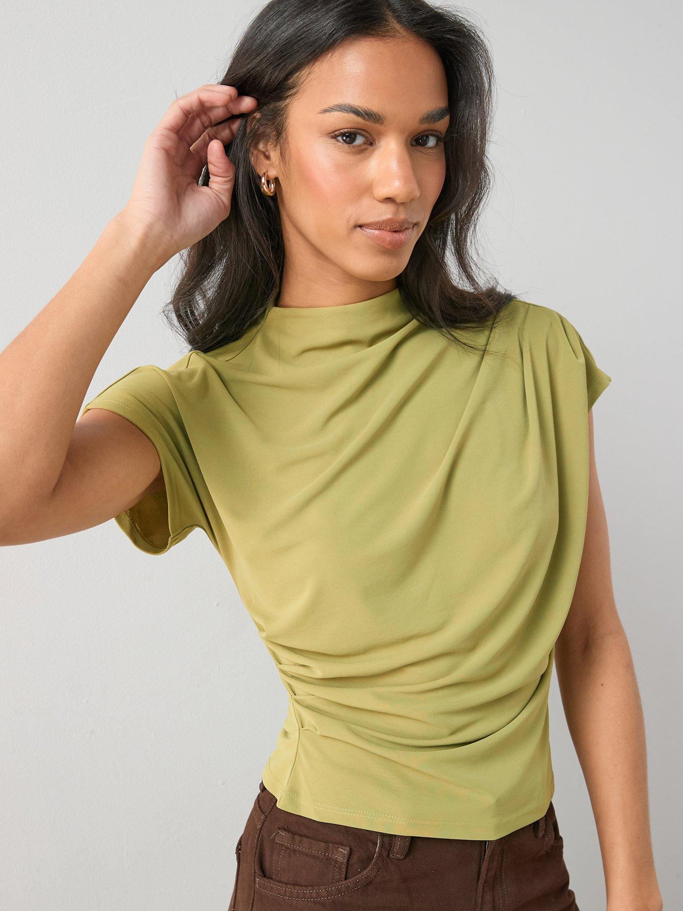 The Very Collection Draped Grown On Sleeve Top - Green