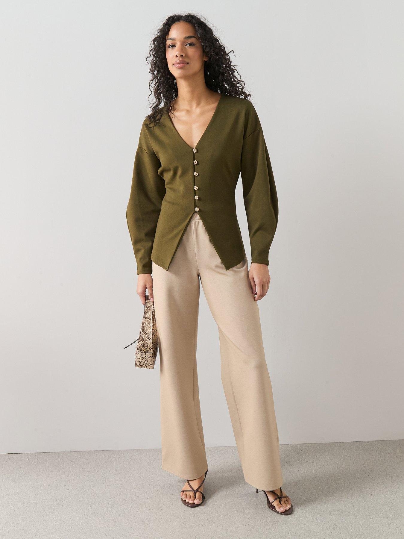  image of the-very-collection-button-up-volume-sleeve-top-green