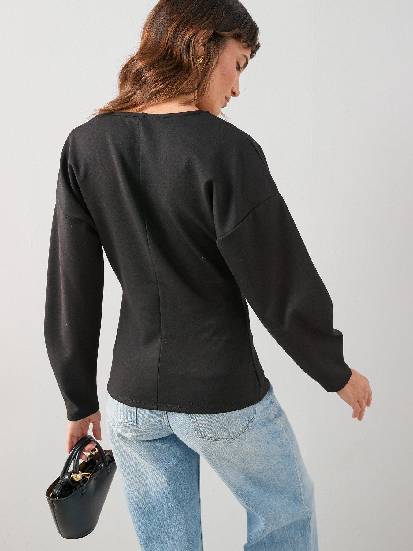  image of the-very-collection-button-up-volume-sleeve-top-black