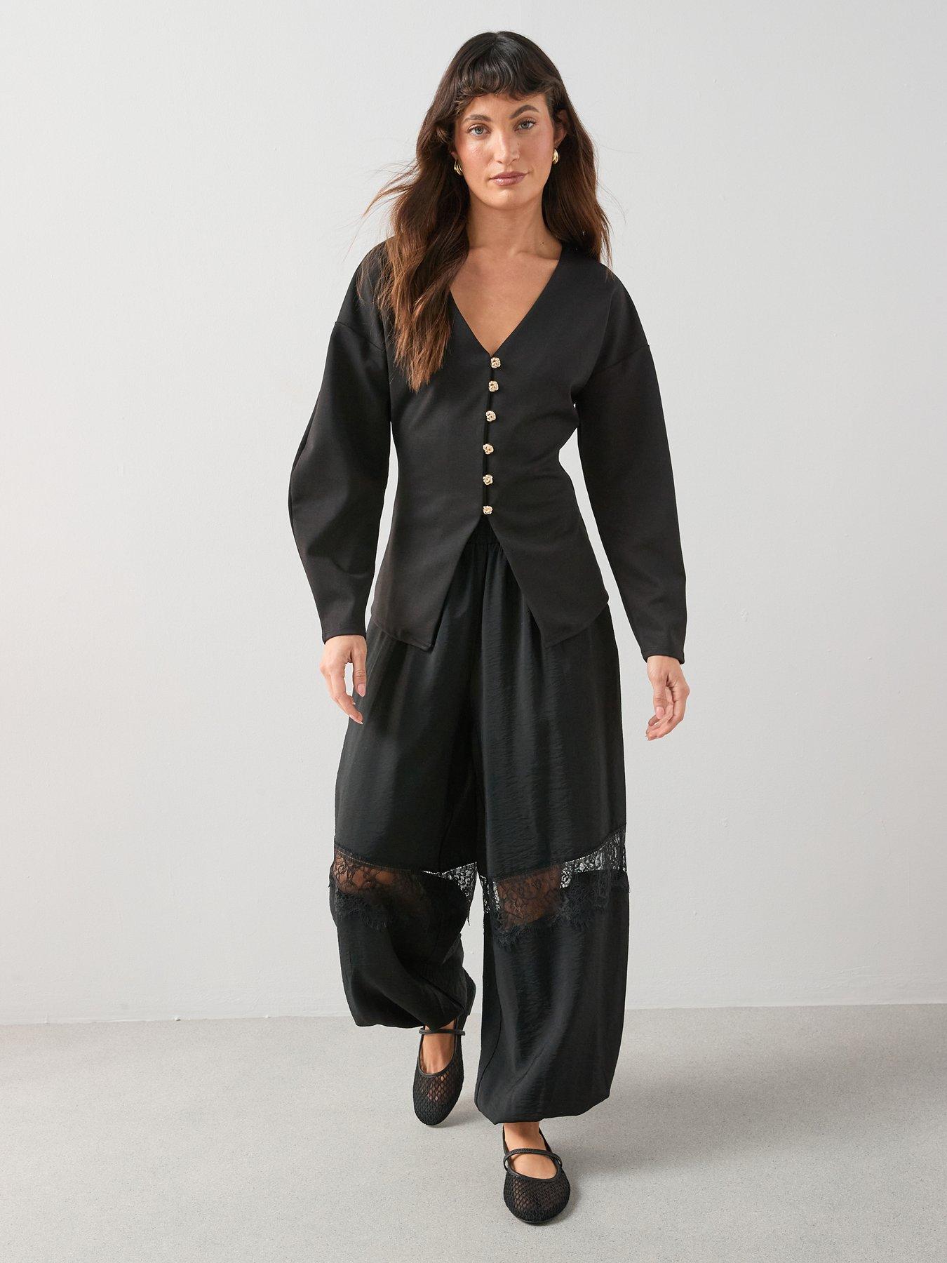  image of the-very-collection-button-up-volume-sleeve-top-black