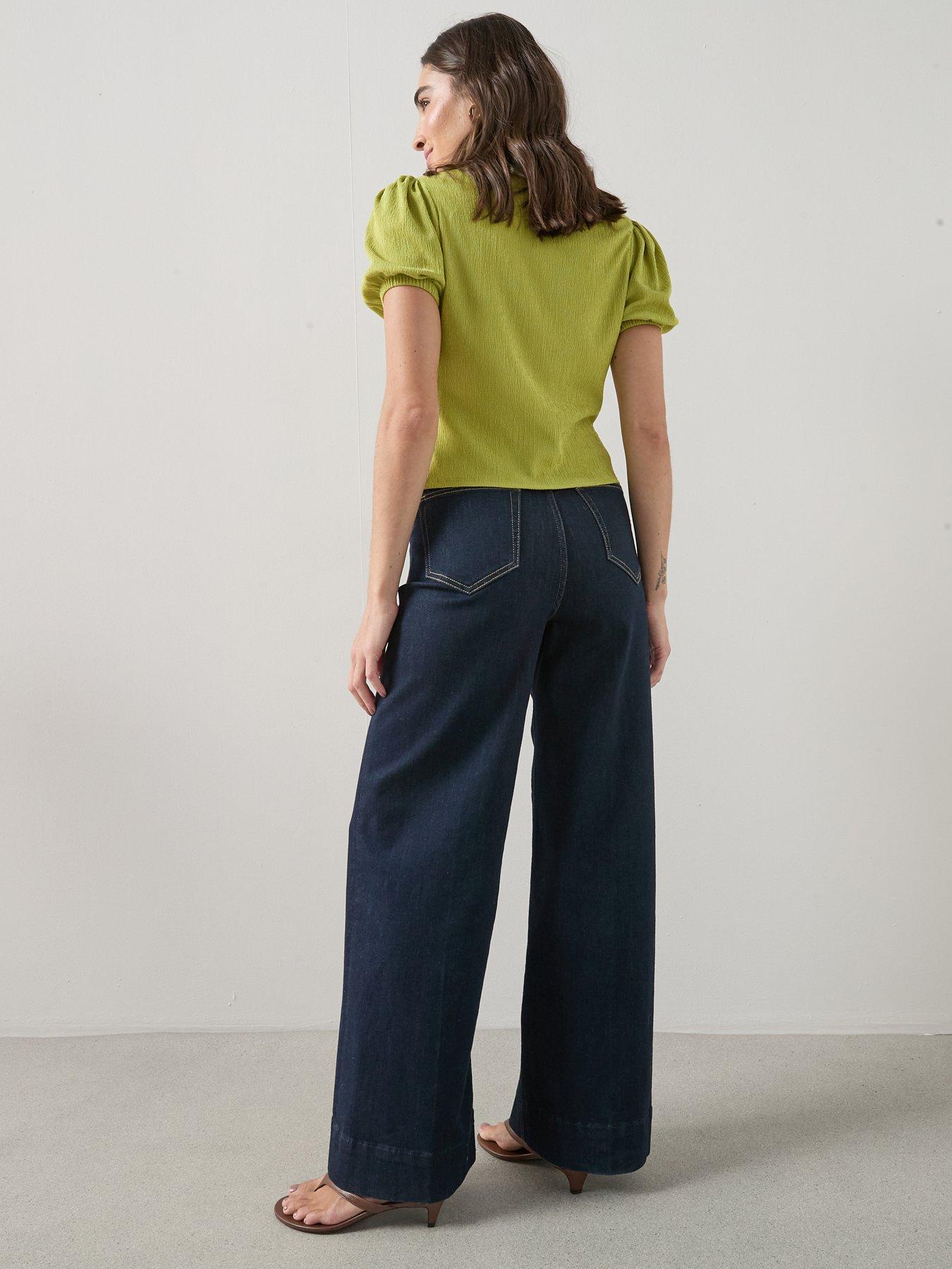  image of the-very-collection-puff-sleeve-button-up-top-green