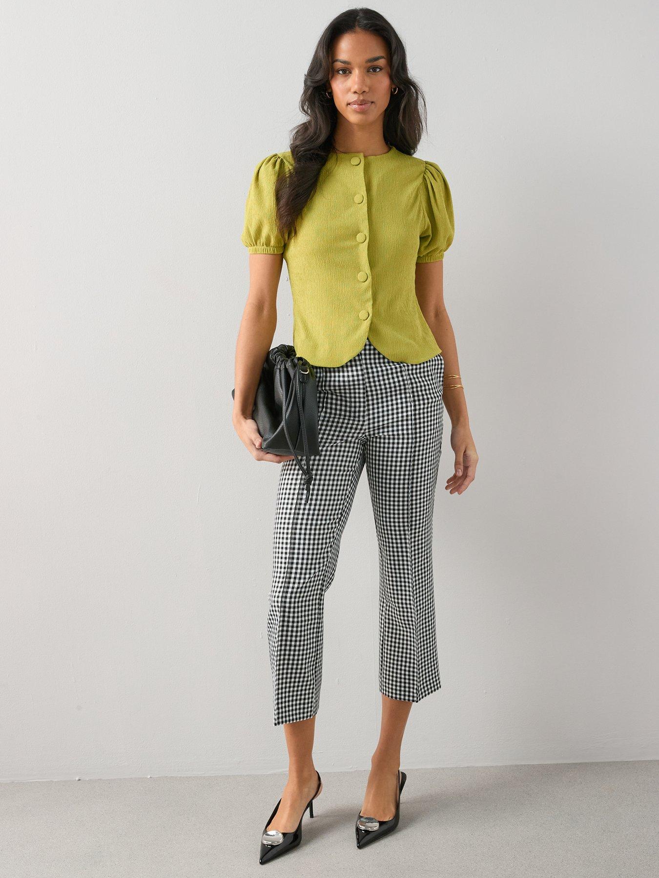  image of the-very-collection-puff-sleeve-button-up-top-green