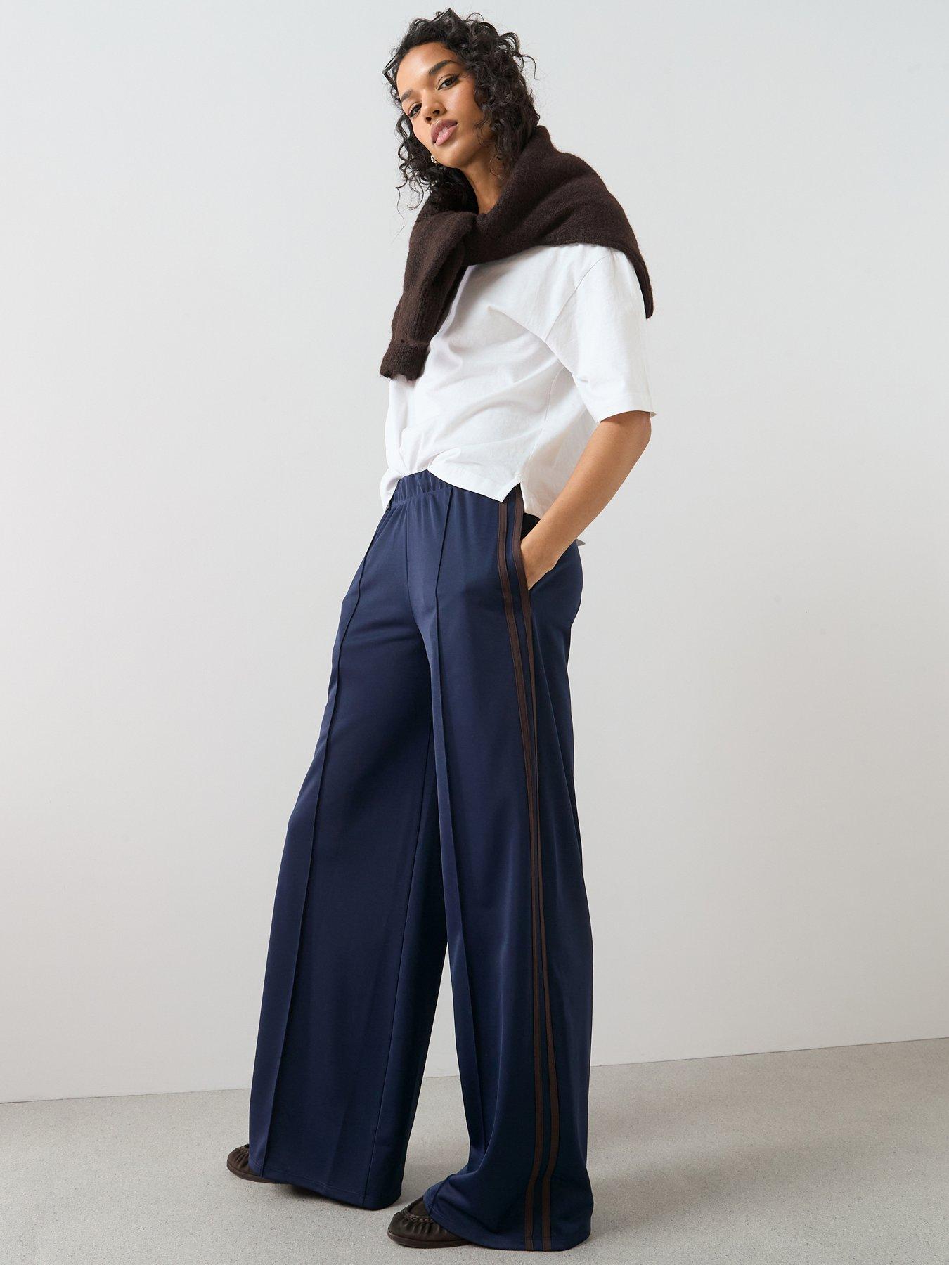 The Very Collection Wide Leg High Waisted Side Stripe Jogger - Navy