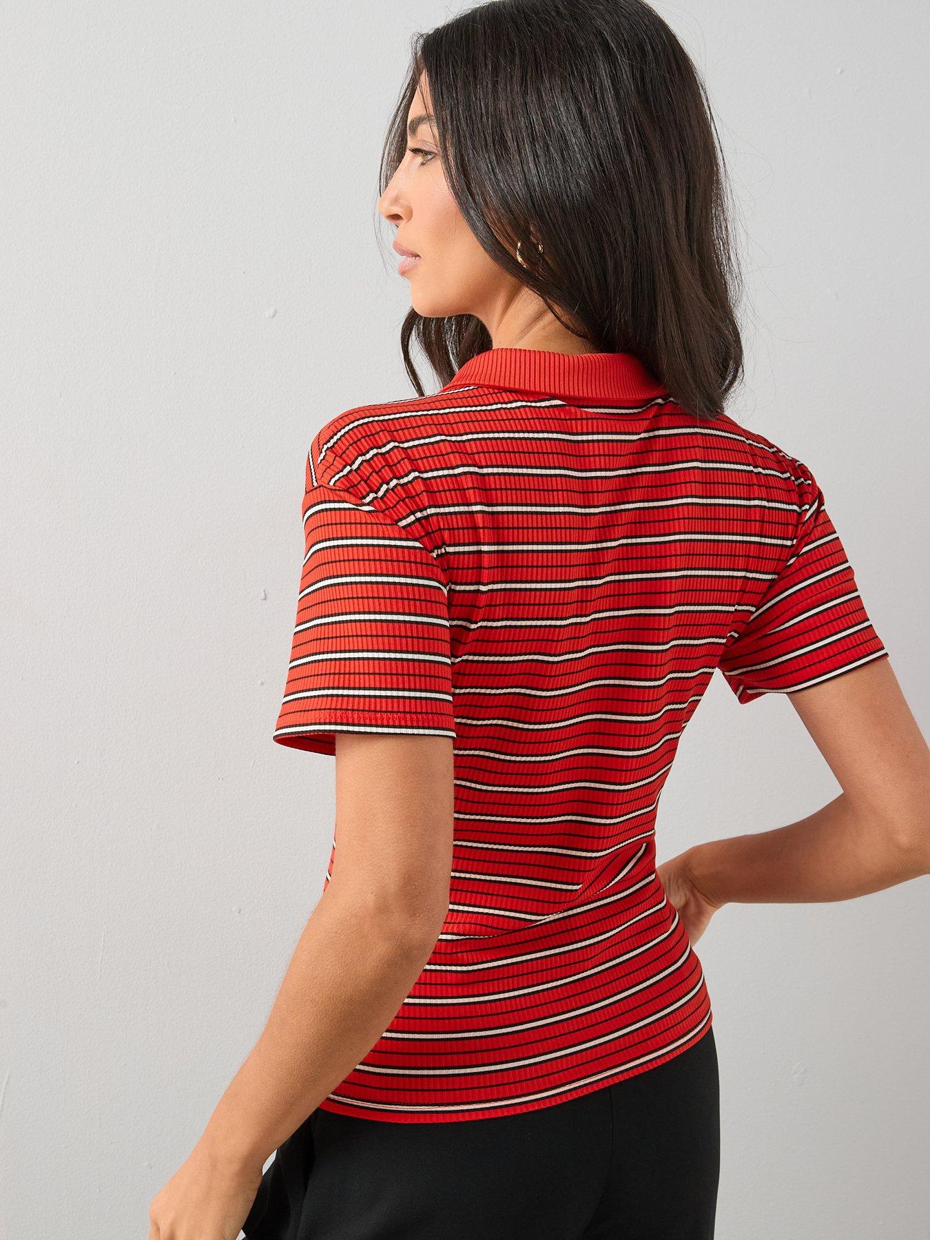 stillFront image of the-very-collection-stripe-collared-top-red