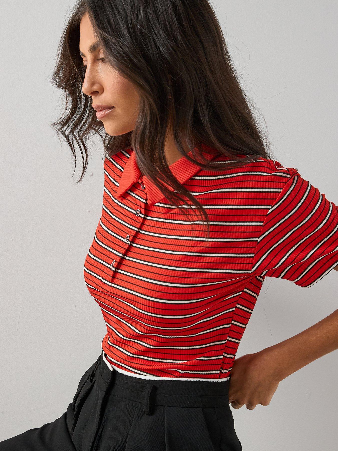  image of the-very-collection-stripe-collared-top-red