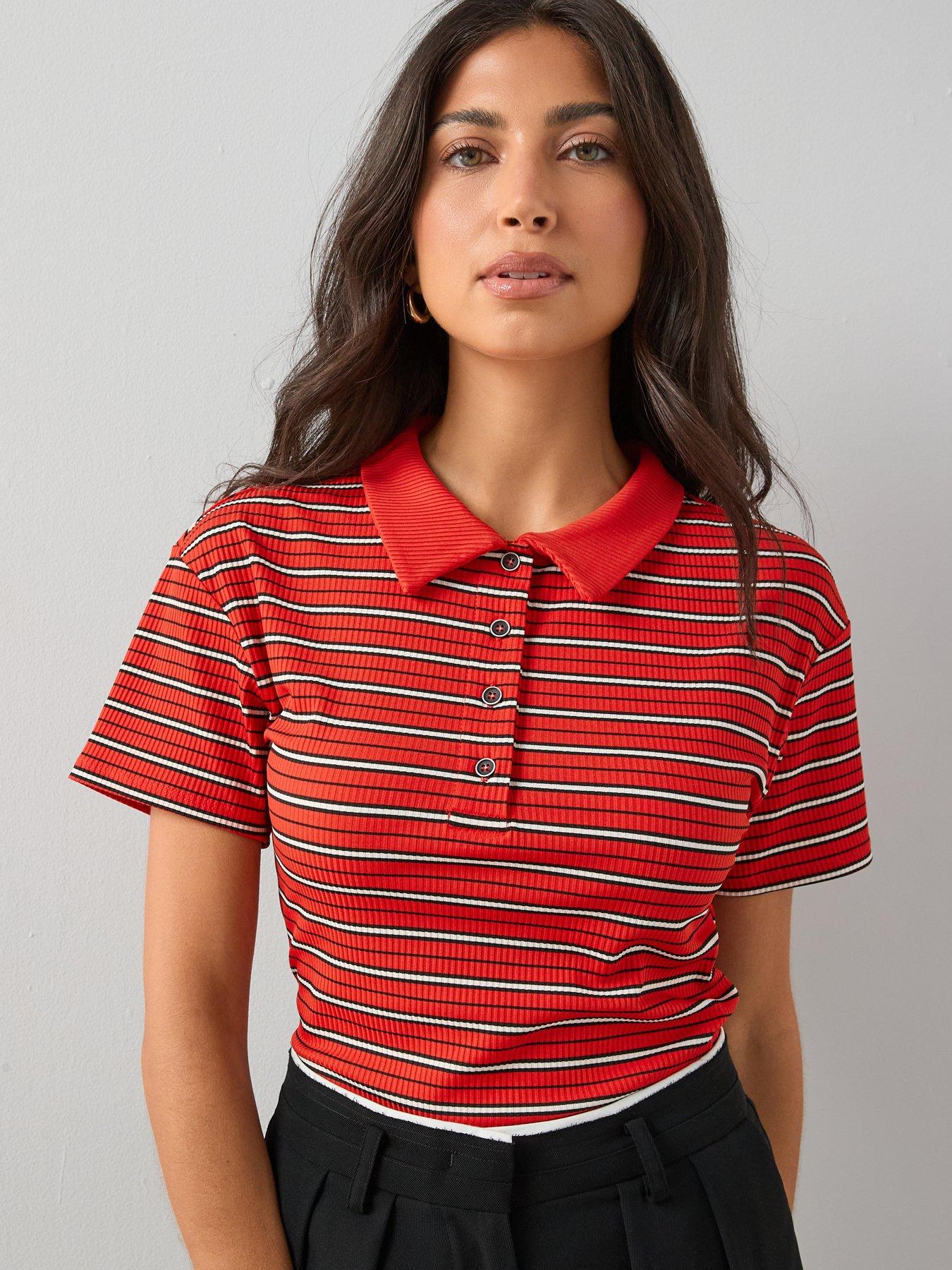  image of the-very-collection-stripe-collared-top-red