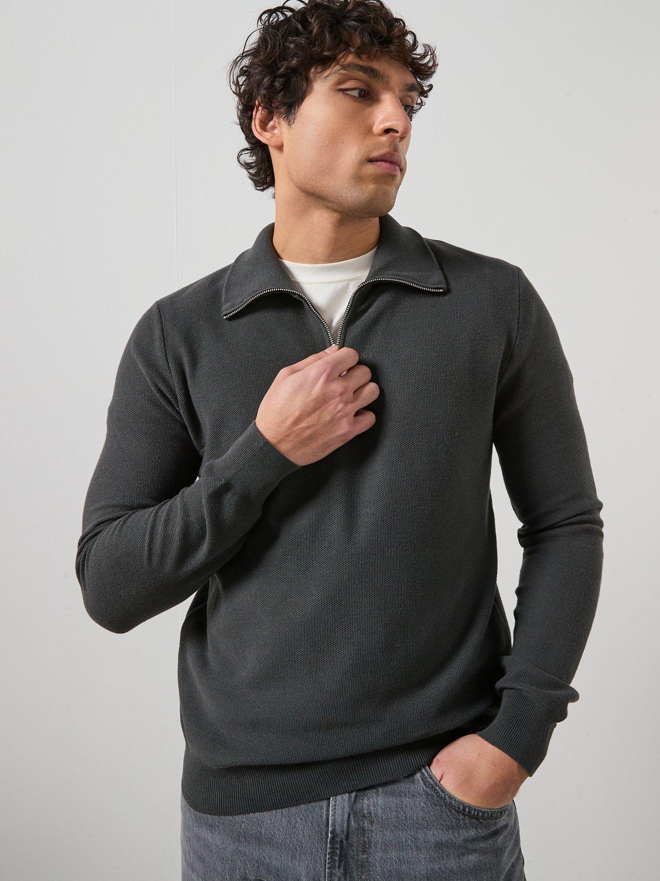 front image of mango-jumper-with-zip-collar-grey