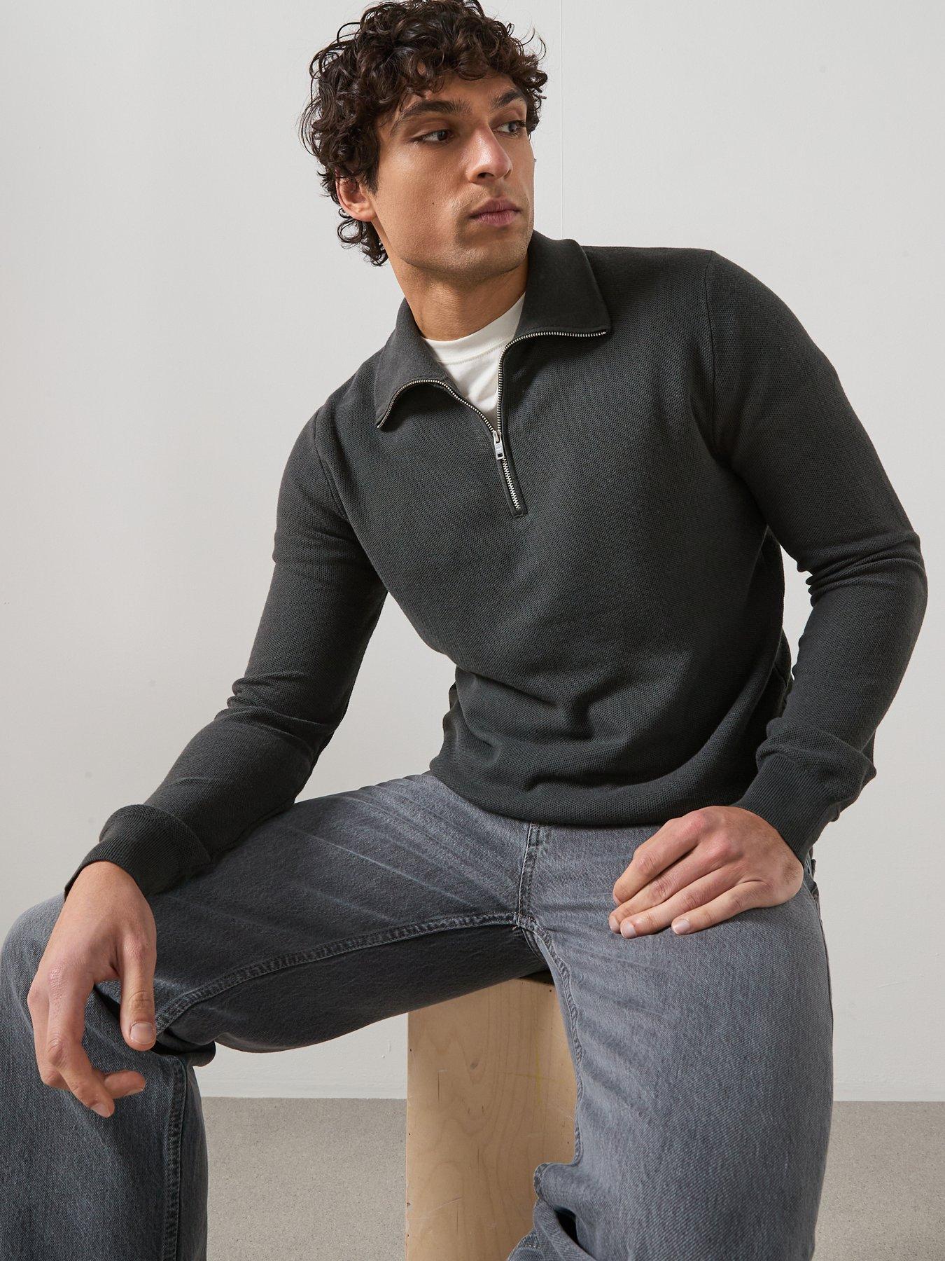  image of mango-jumper-with-zip-collar-grey