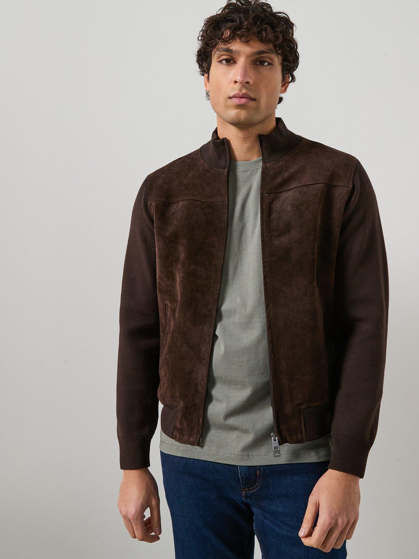  image of mango-combined-leather-and-suede-jacket-brown