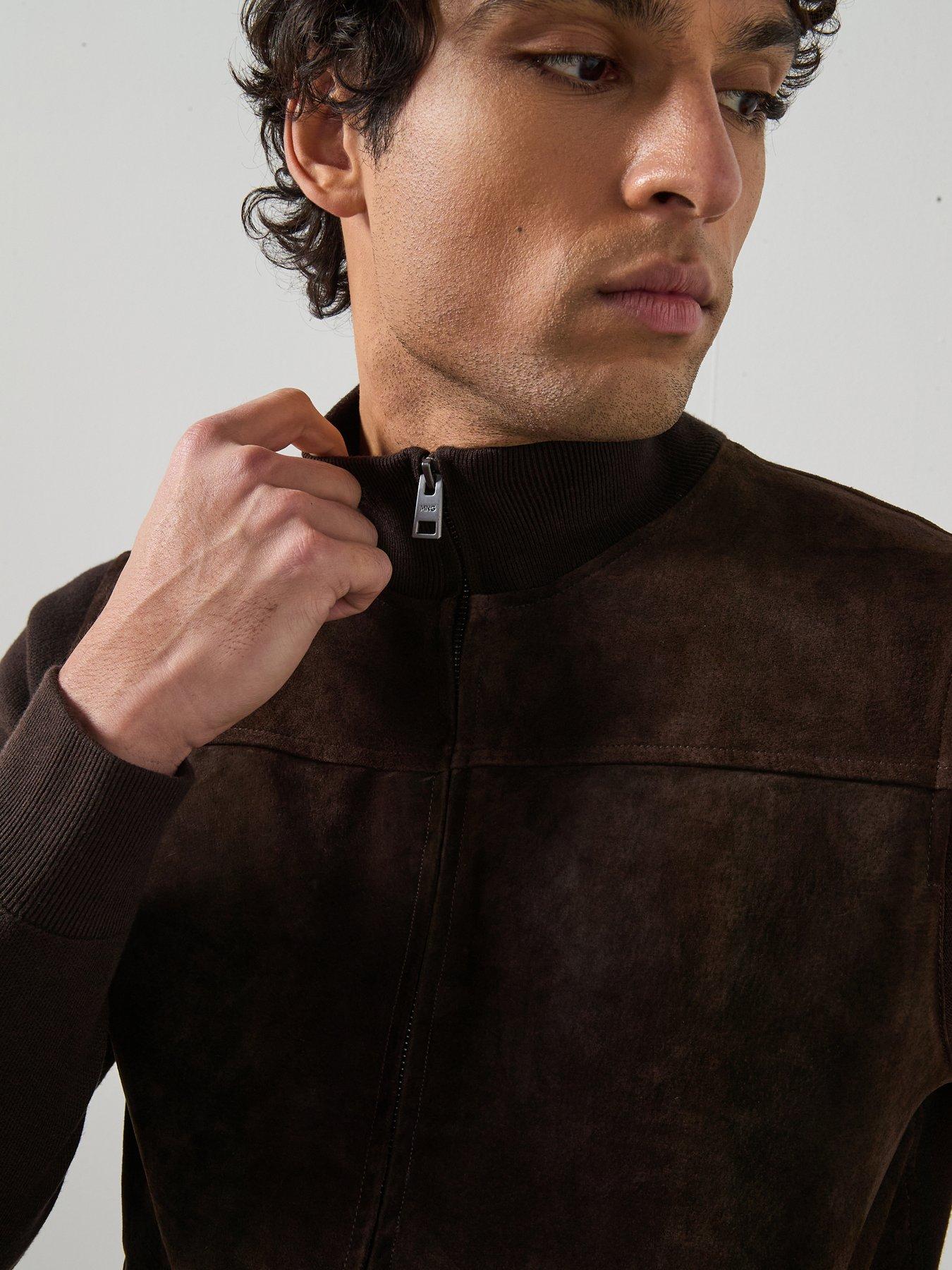  image of mango-combined-leather-and-suede-jacket-brown