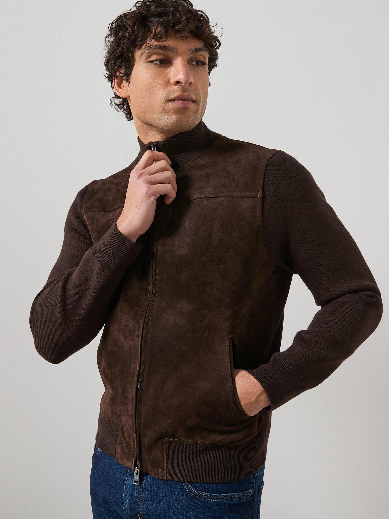  image of mango-combined-leather-and-suede-jacket-brown