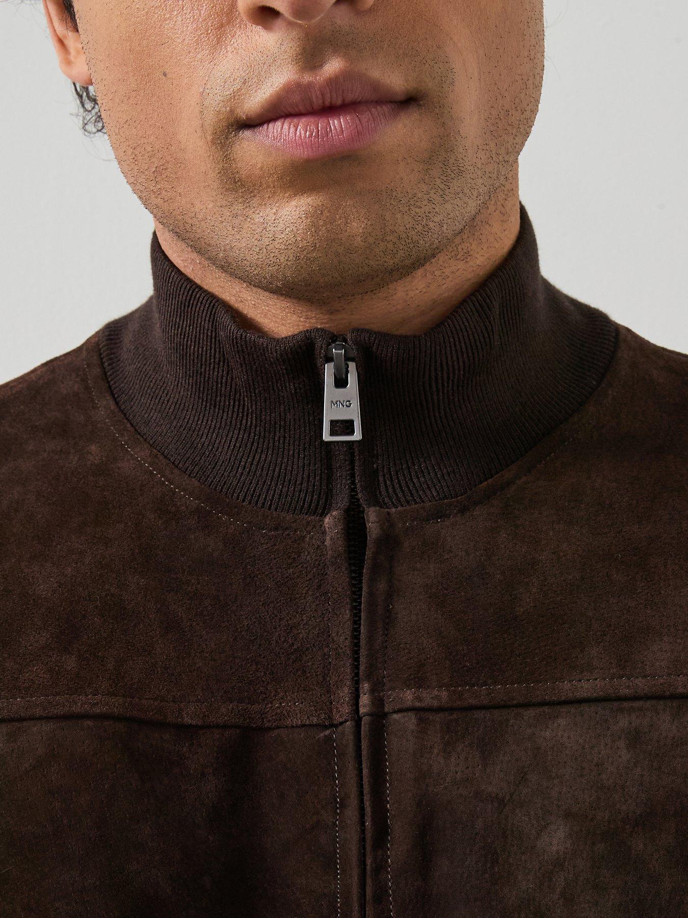  image of mango-combined-leather-and-suede-jacket-brown