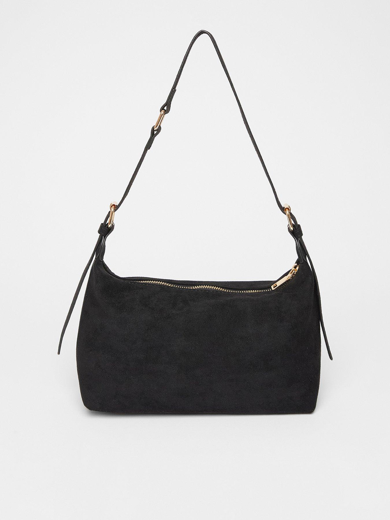 front image of quiz-black-faux-suede-shoulder-bag