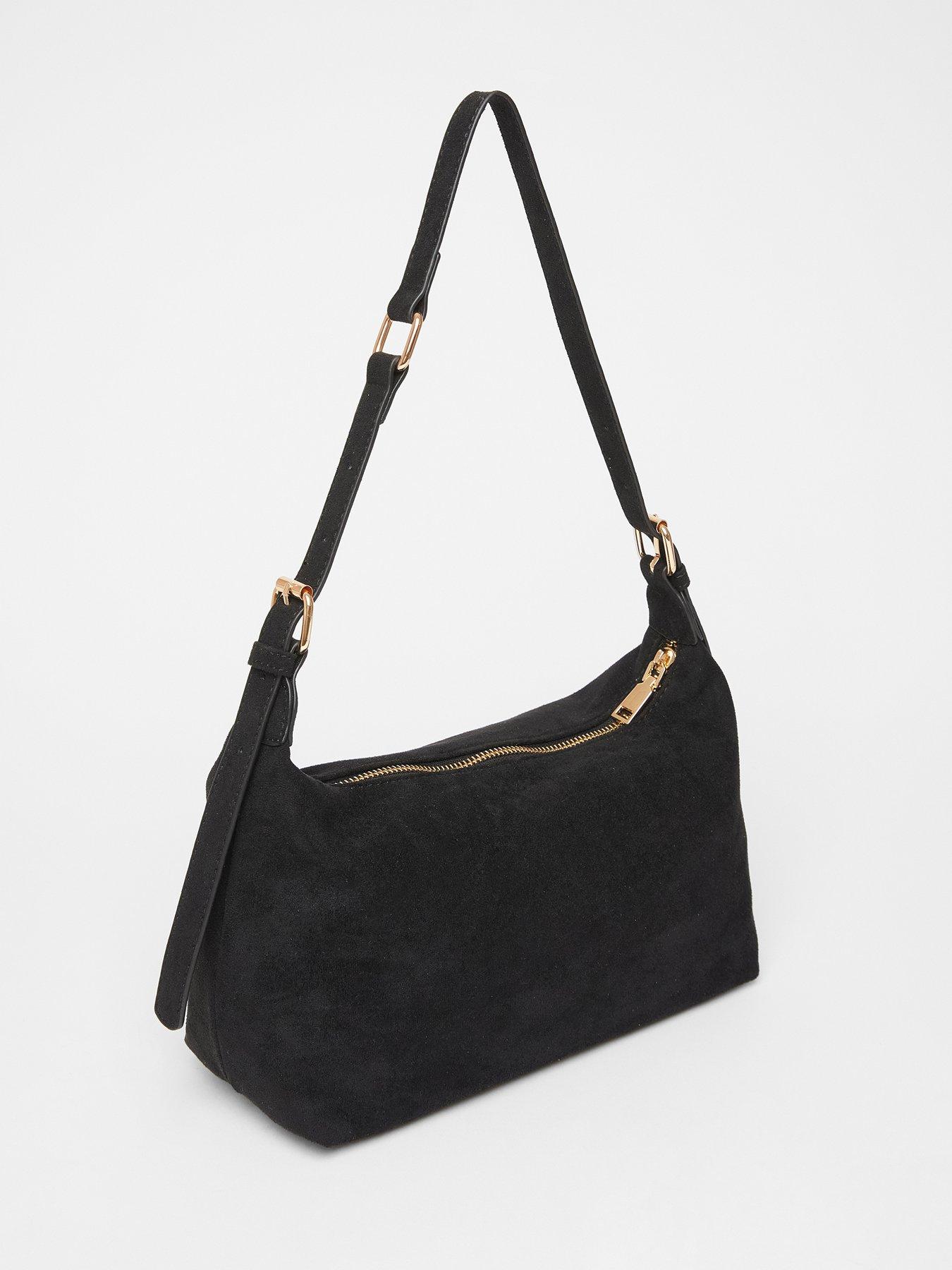 back image of quiz-black-faux-suede-shoulder-bag