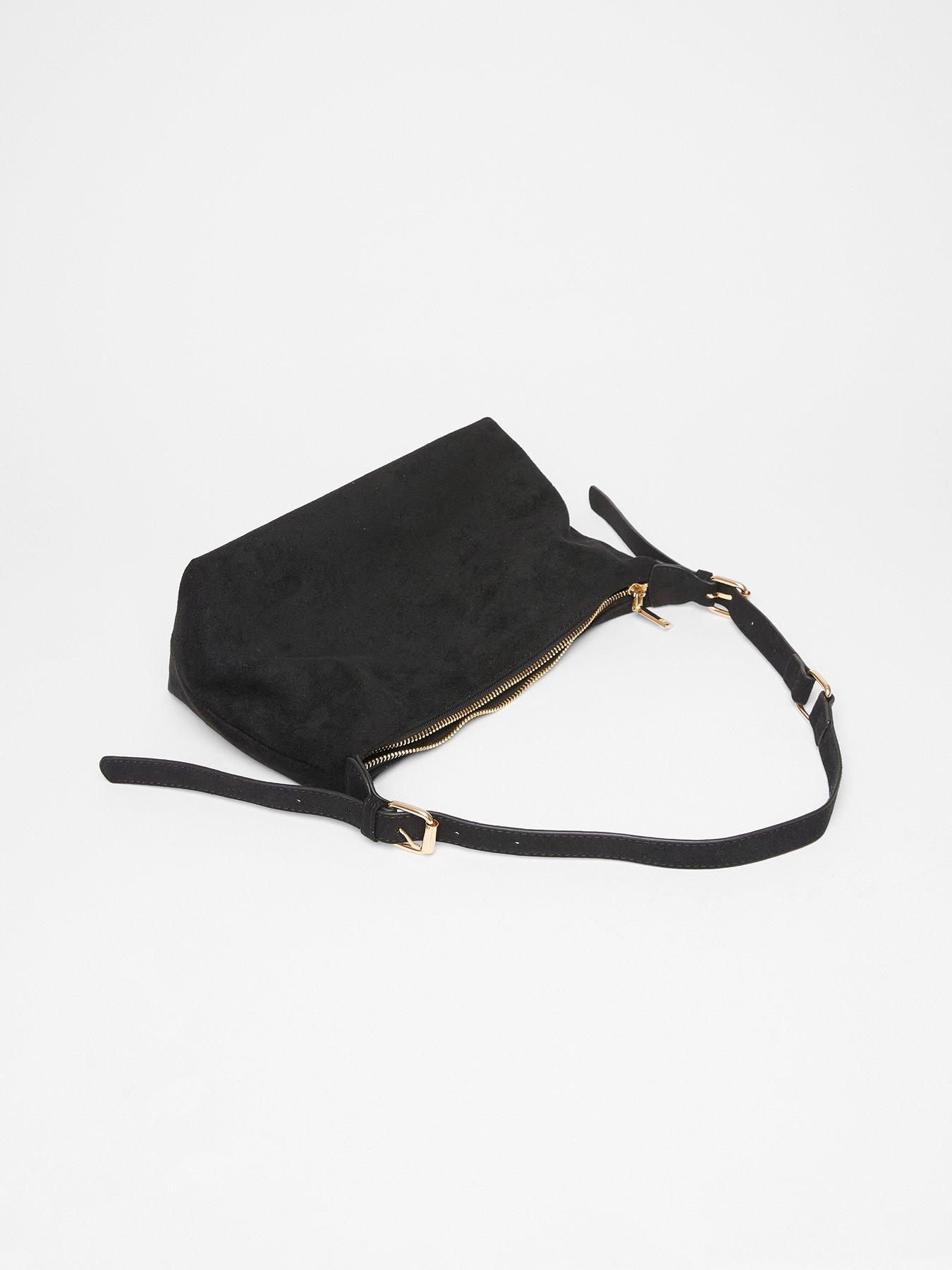  image of quiz-black-faux-suede-shoulder-bag