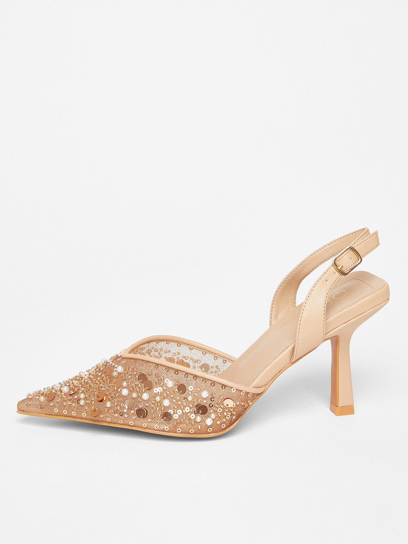 Image 1 of 5 of Quiz Nude Sequin Slingback Court Heels