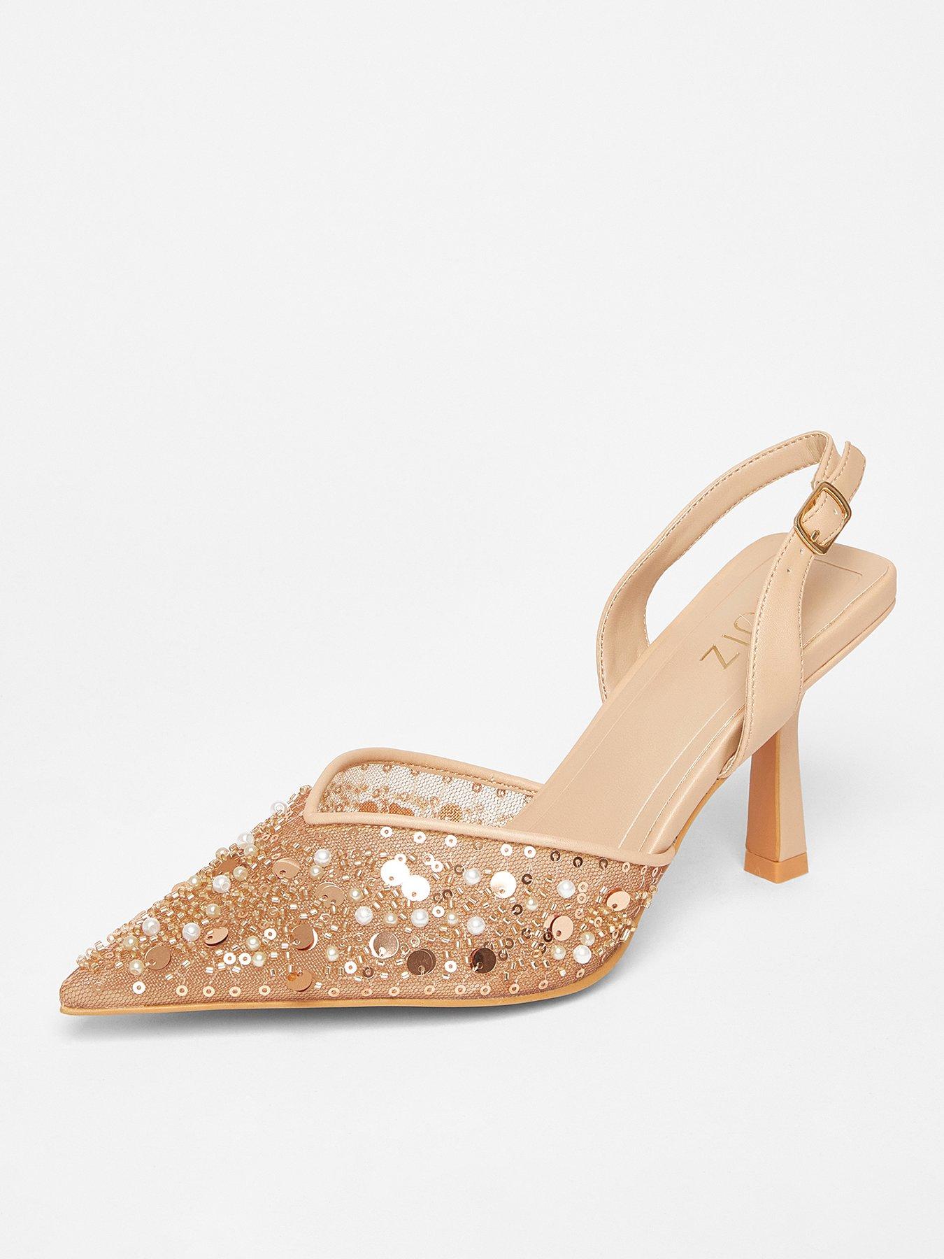 Image 2 of 5 of Quiz Nude Sequin Slingback Court Heels