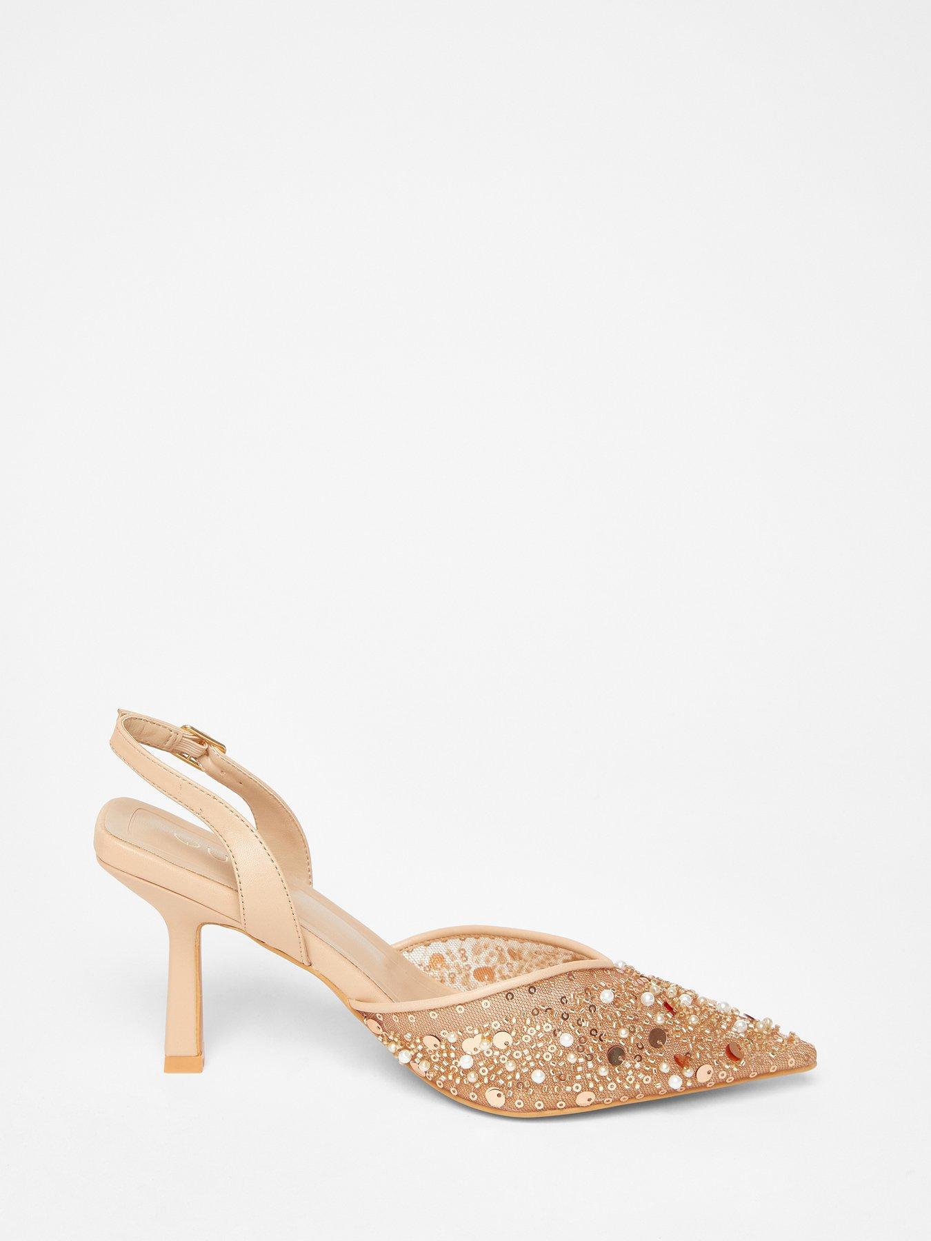 Image 4 of 5 of Quiz Nude Sequin Slingback Court Heels