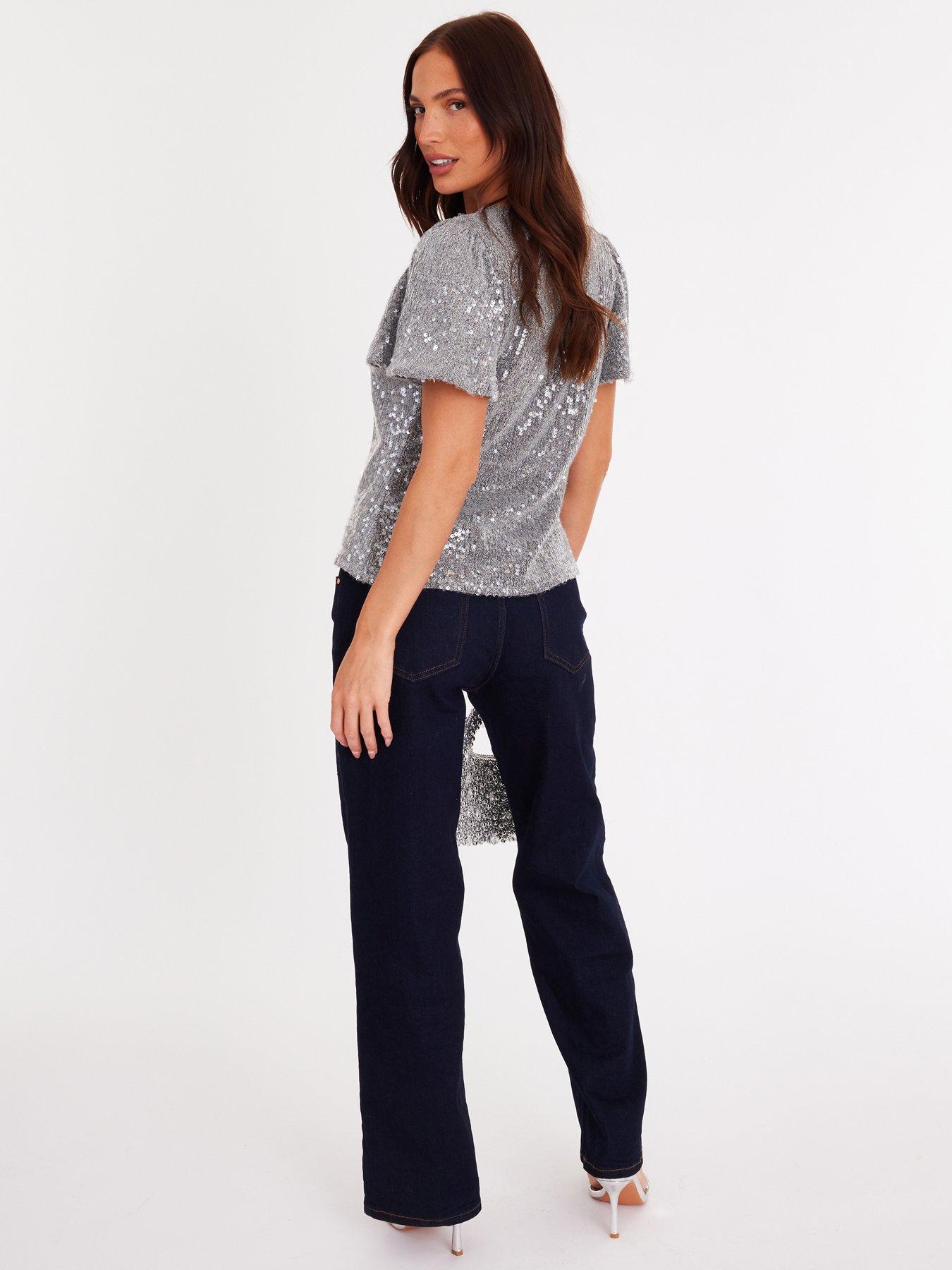 Image 2 of 6 of Quiz Silver Sequin Embellished Top