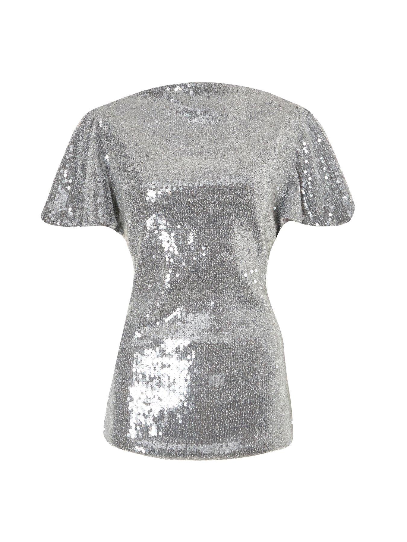 Image 4 of 6 of Quiz Silver Sequin Embellished Top