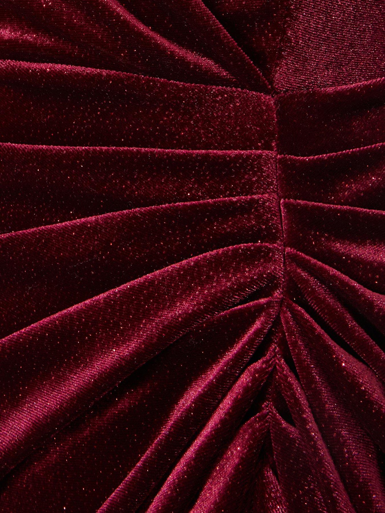  image of quiz-burgundy-glitter-velvet-wrap-midi-dress