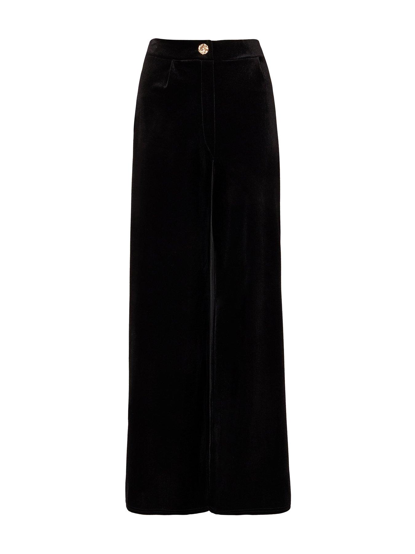  image of quiz-black-velvet-wide-leg-trousers