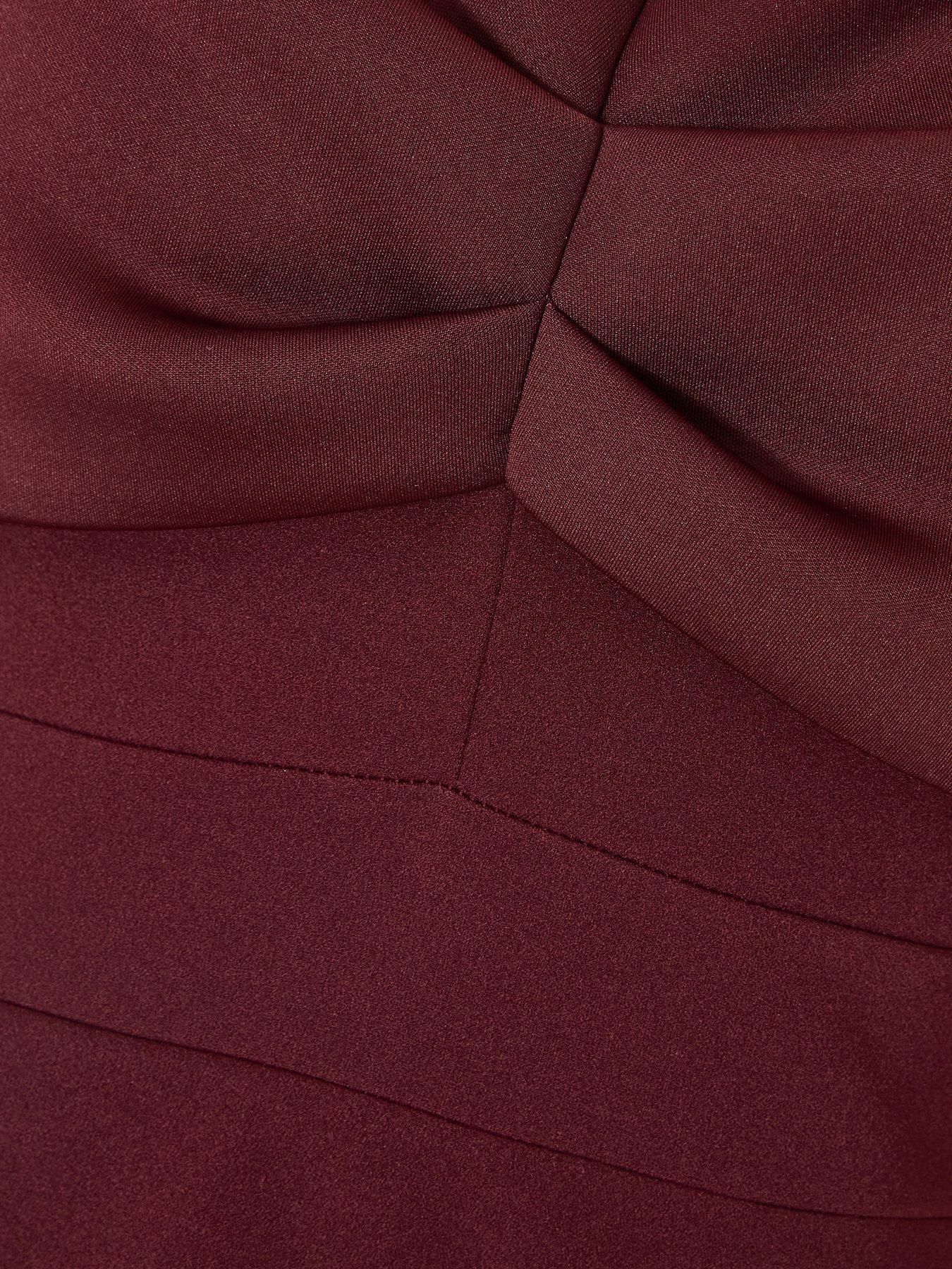 Image 6 of 6 of Quiz Petite Burgundy Bardot Wrap Maxi Dress