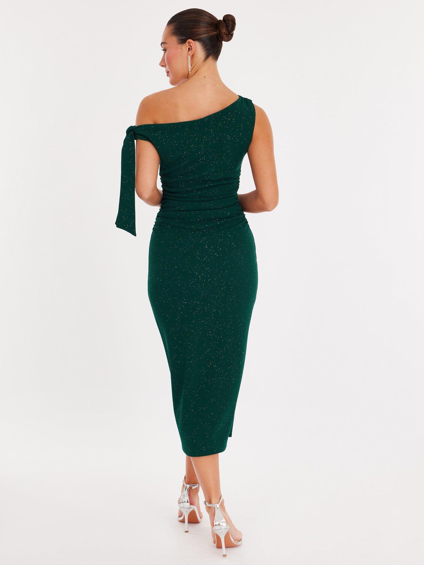 stillFront image of quiz-bottle-green-glitter-midaxi-dress