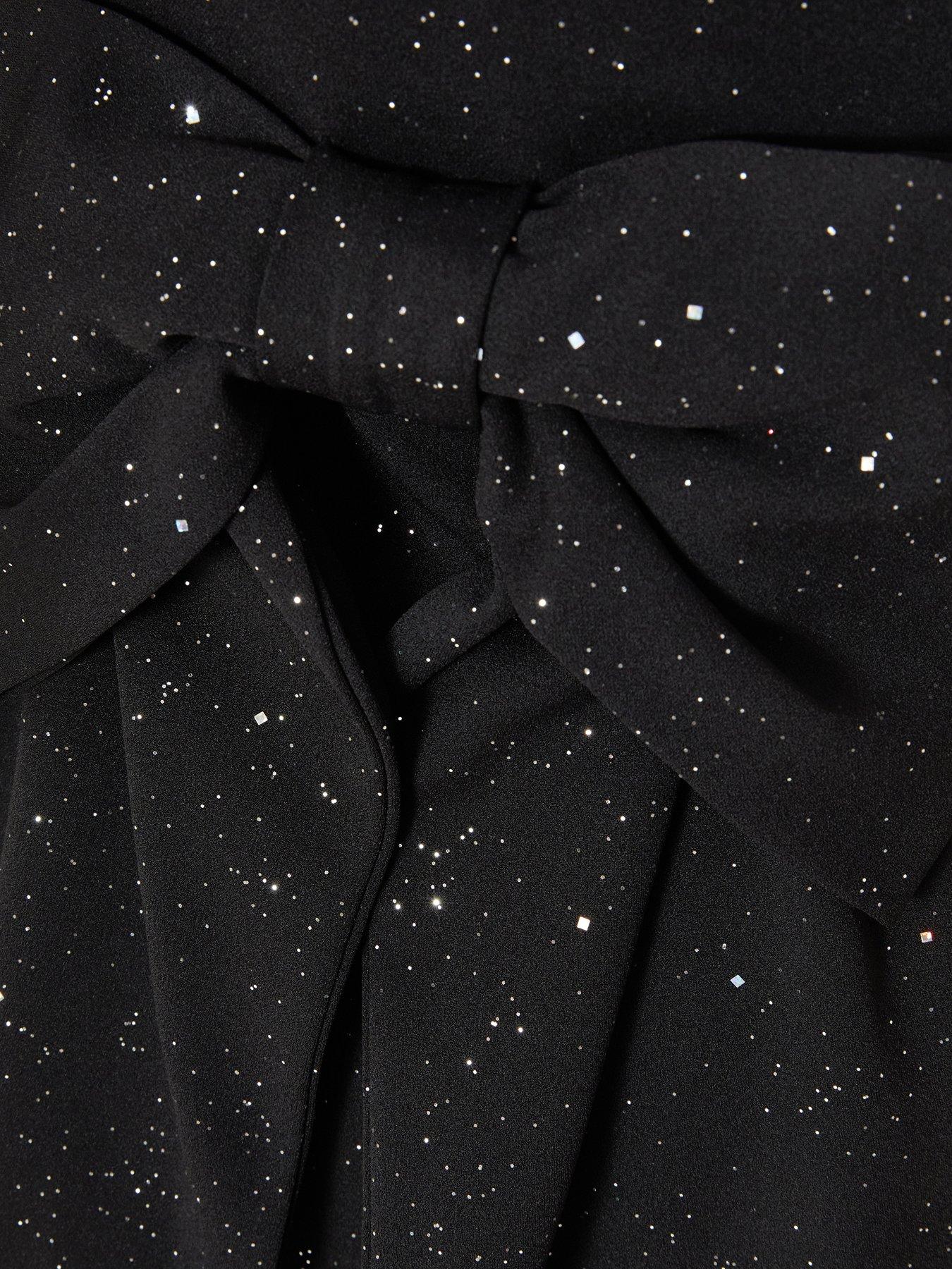 Image 6 of 6 of Quiz Petite Black Glitter Bow Midaxi Dress