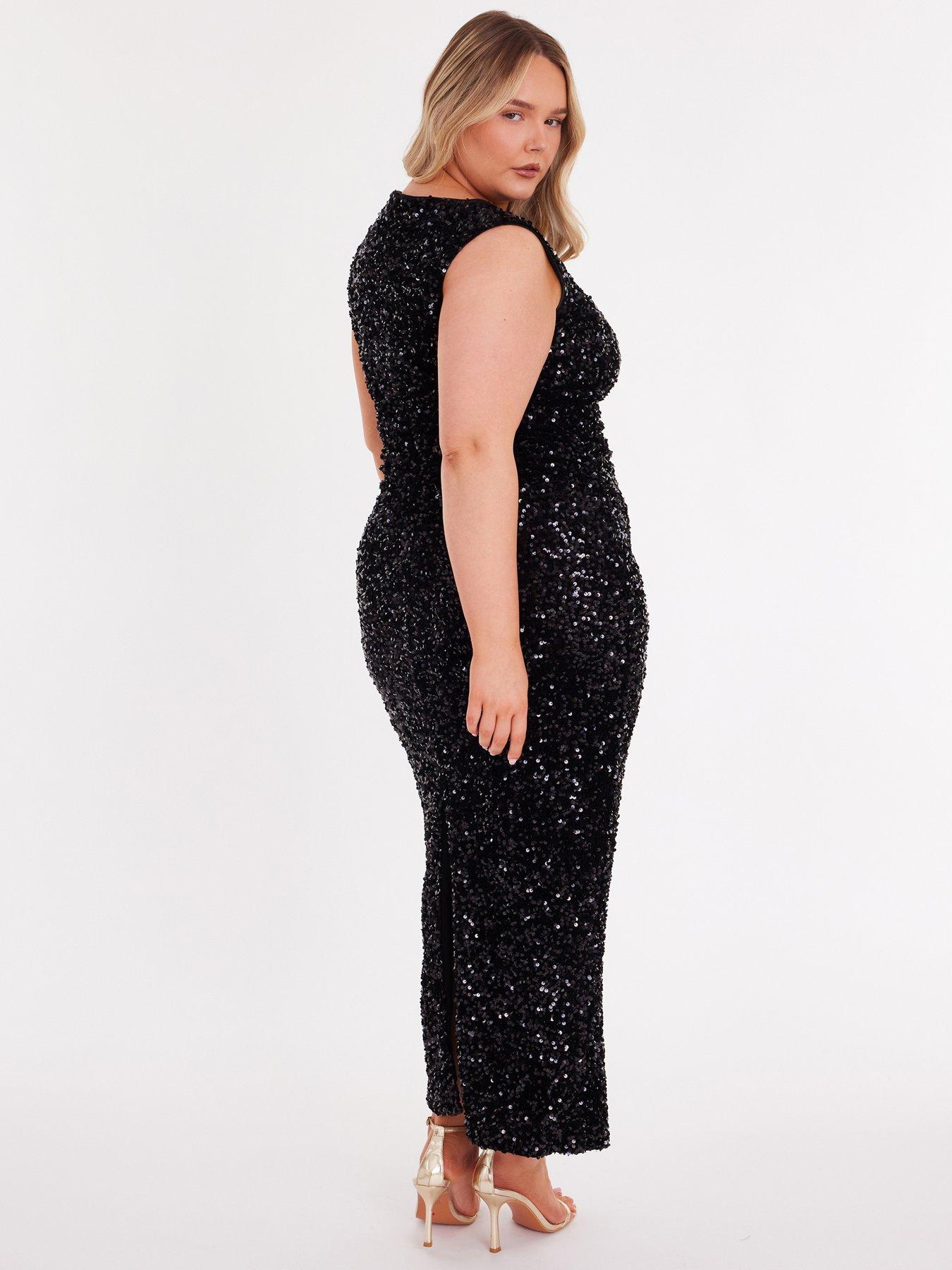 Image 2 of 6 of Quiz Curve Black Sequin Buckle Detail Midaxi Dress