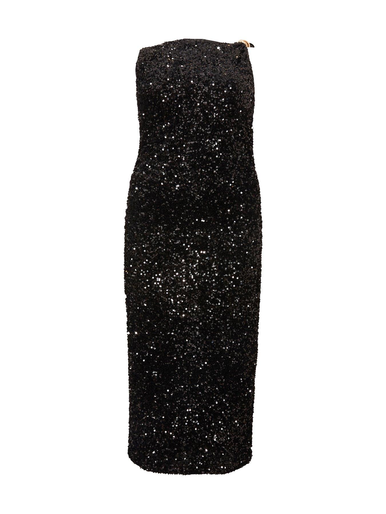 Image 4 of 6 of Quiz Curve Black Sequin Buckle Detail Midaxi Dress
