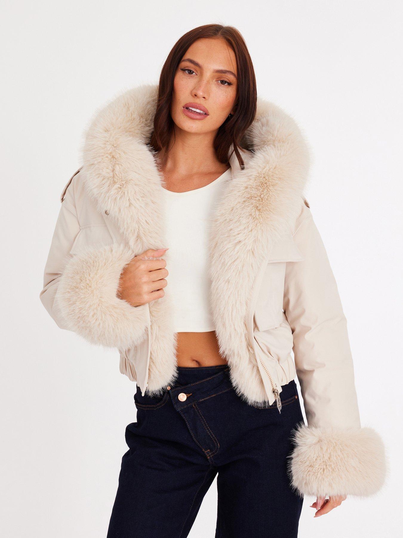 Quiz Stone Faux Fur Bomber Jacket