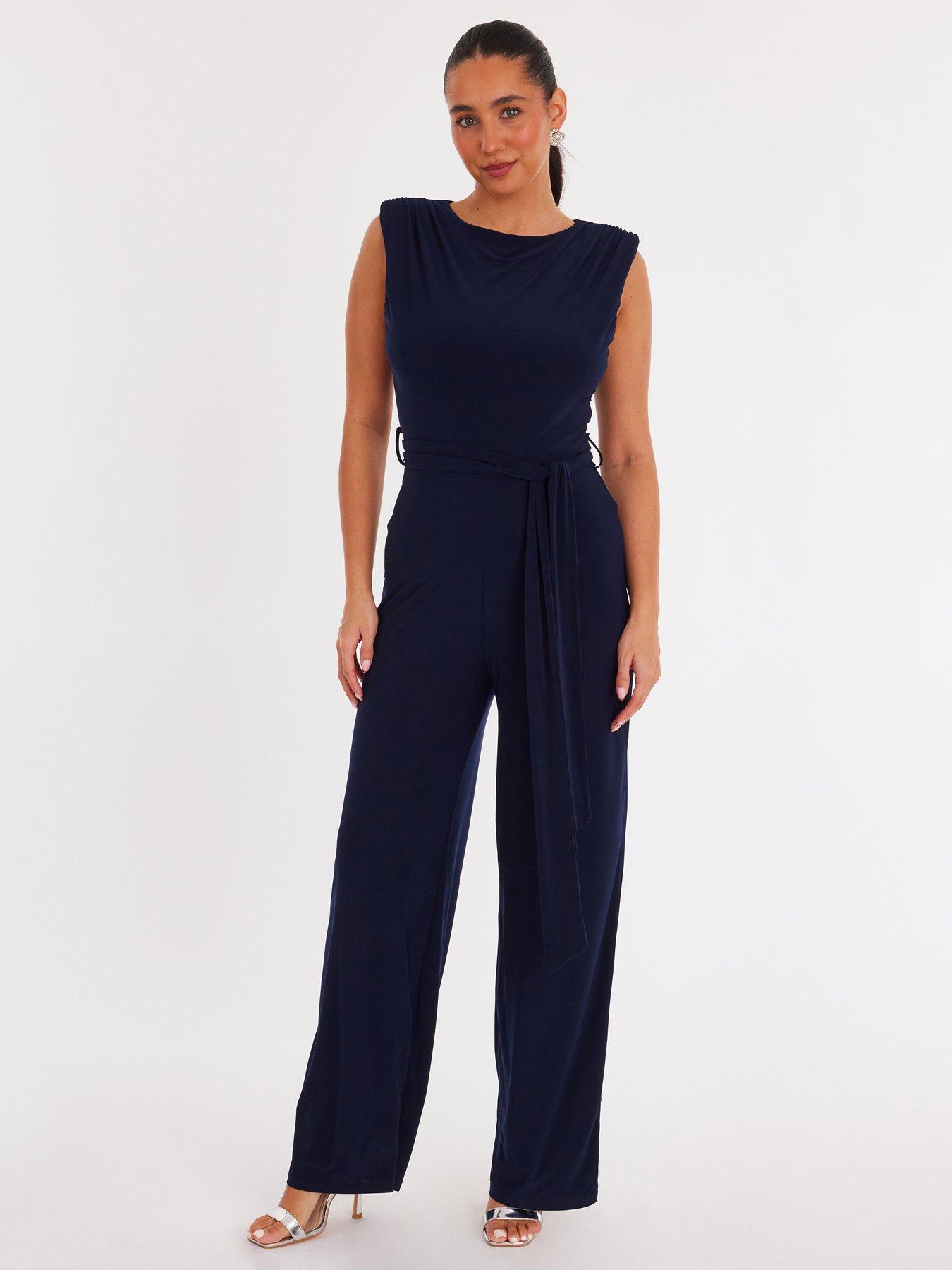 Quiz Navy Tie Waist Jumpsuit