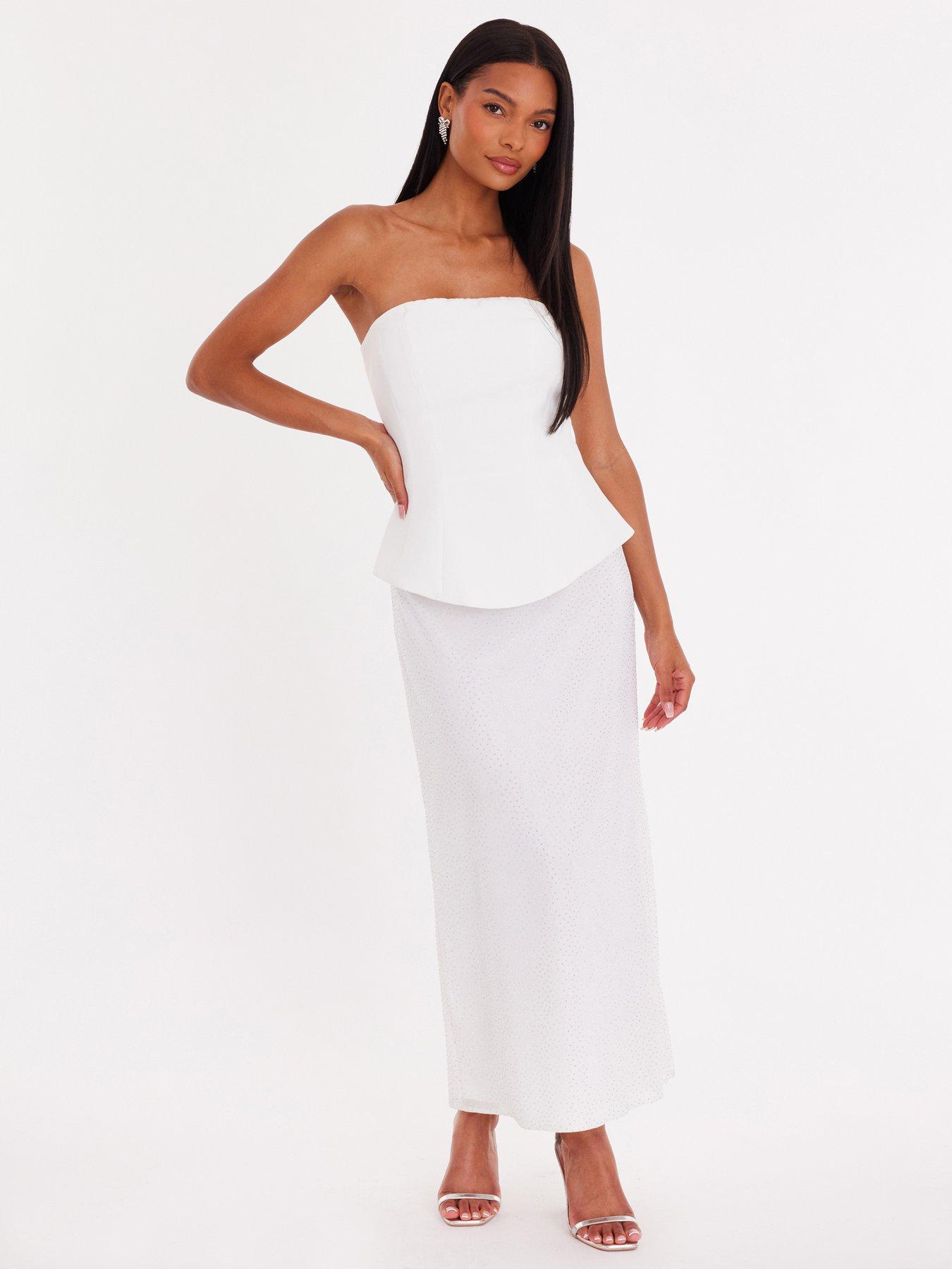 Quiz White Glitter Mesh Bandeau Midaxi Dress